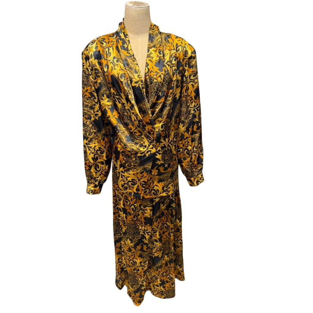 TanJay Baroque Gold Black 3 Pc Jacket SZ L, Shirt SZ 14, and Skirt Set SZ 16