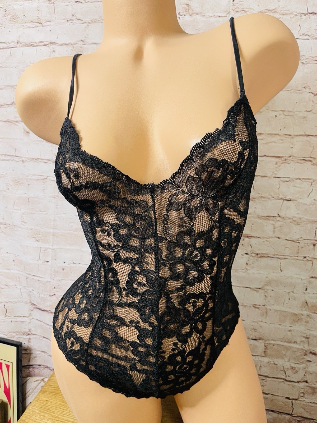 Vintage Lingerie Teddy Playsuit Bodysuit Black Lace Catherine Anders Med SEXY