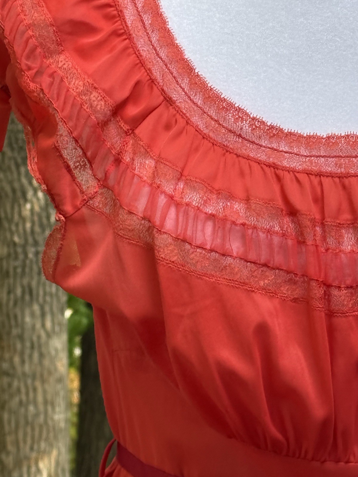 Vtg 60s Nightgown Chiffon Pleat Maxi Empire Goddess Siren Red Lace Nylon M 36 38