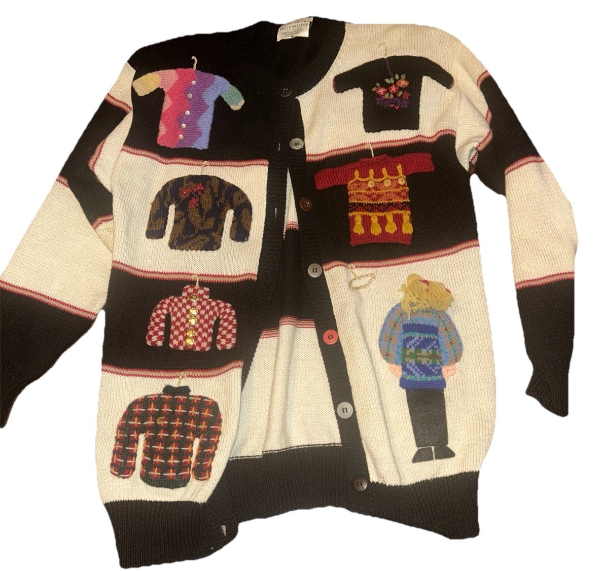 Vtg Susan Bristol Sweater Small Hand Embroider 1993 3D Ugly Shoulder Pad FLAW
