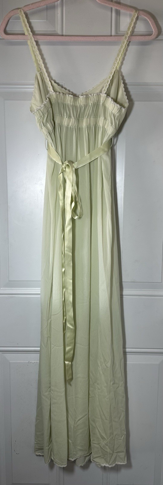 Vintage Vassarette Crepelon Nightgown Slip Lingerie Nylon Full Length Green