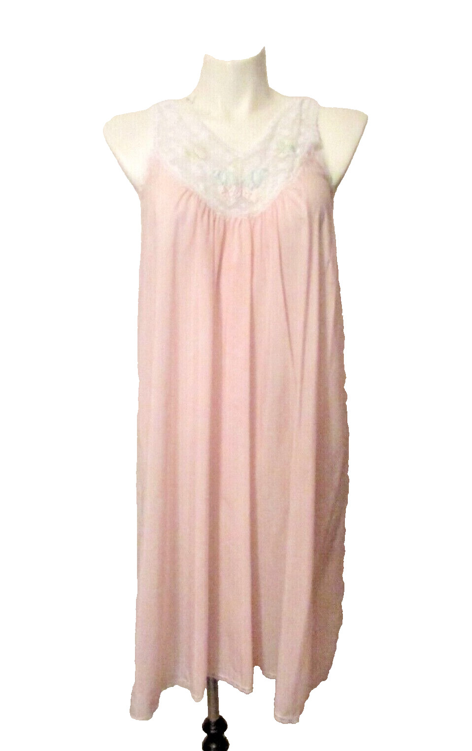 Corhan Noumair Silky Nylon Hand Embroidered Lace Bodice Nightgown Large USA made
