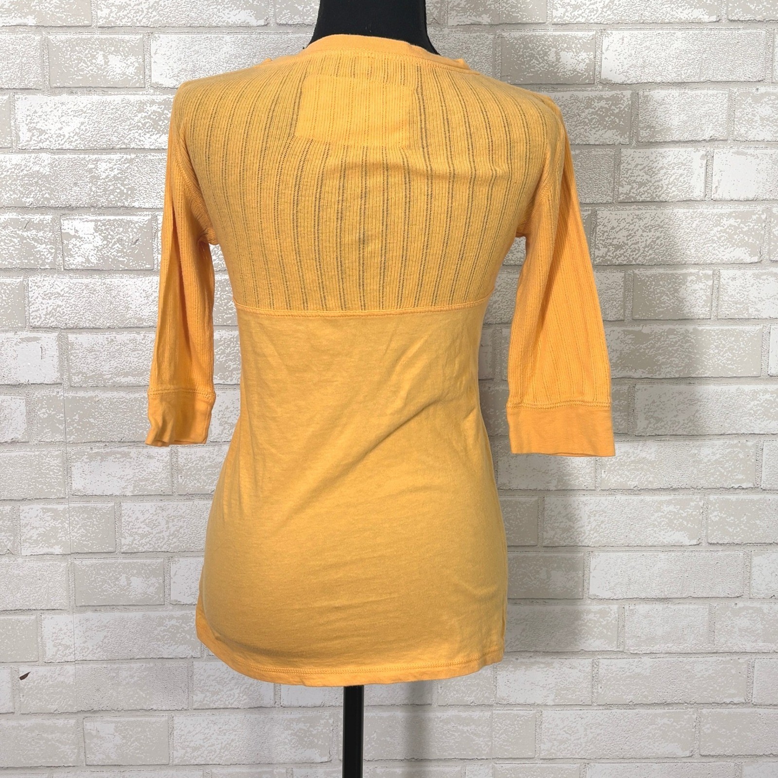 Vtg Arizona Womens Y2K Half Sleeve Babydoll Henley Top Large Gold Bella Swan