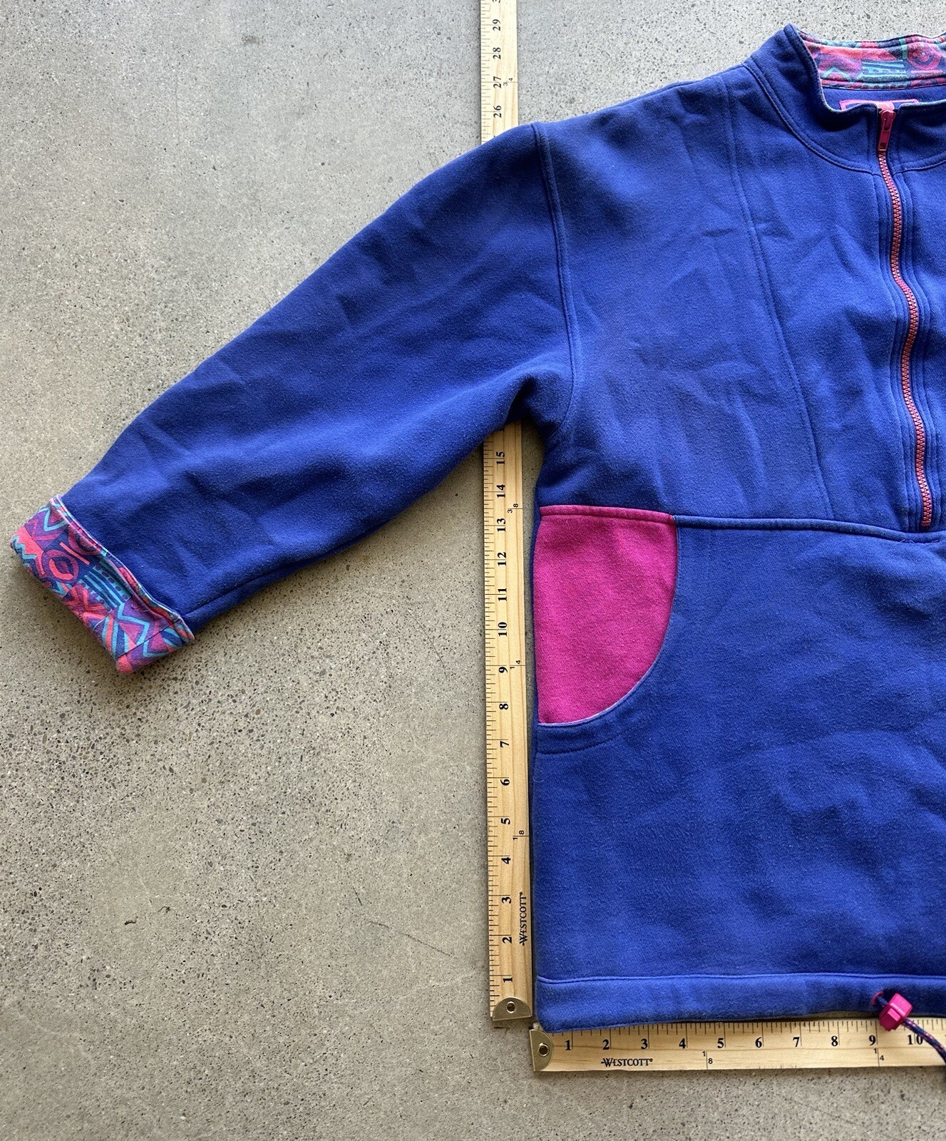 Vintage SSP Segrets Sun Prints Half Zip Blue & Pink Pullover Sweater Size M