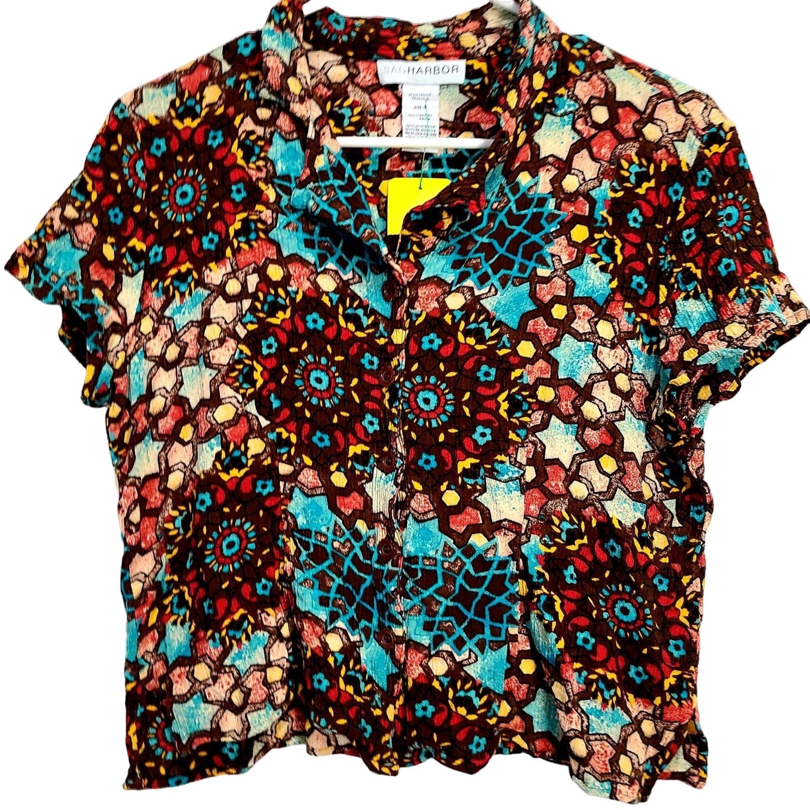 Vintage 90s Colorful Boho Set Women Medium Button Top Shirt Midi Skirt 8 10 Star