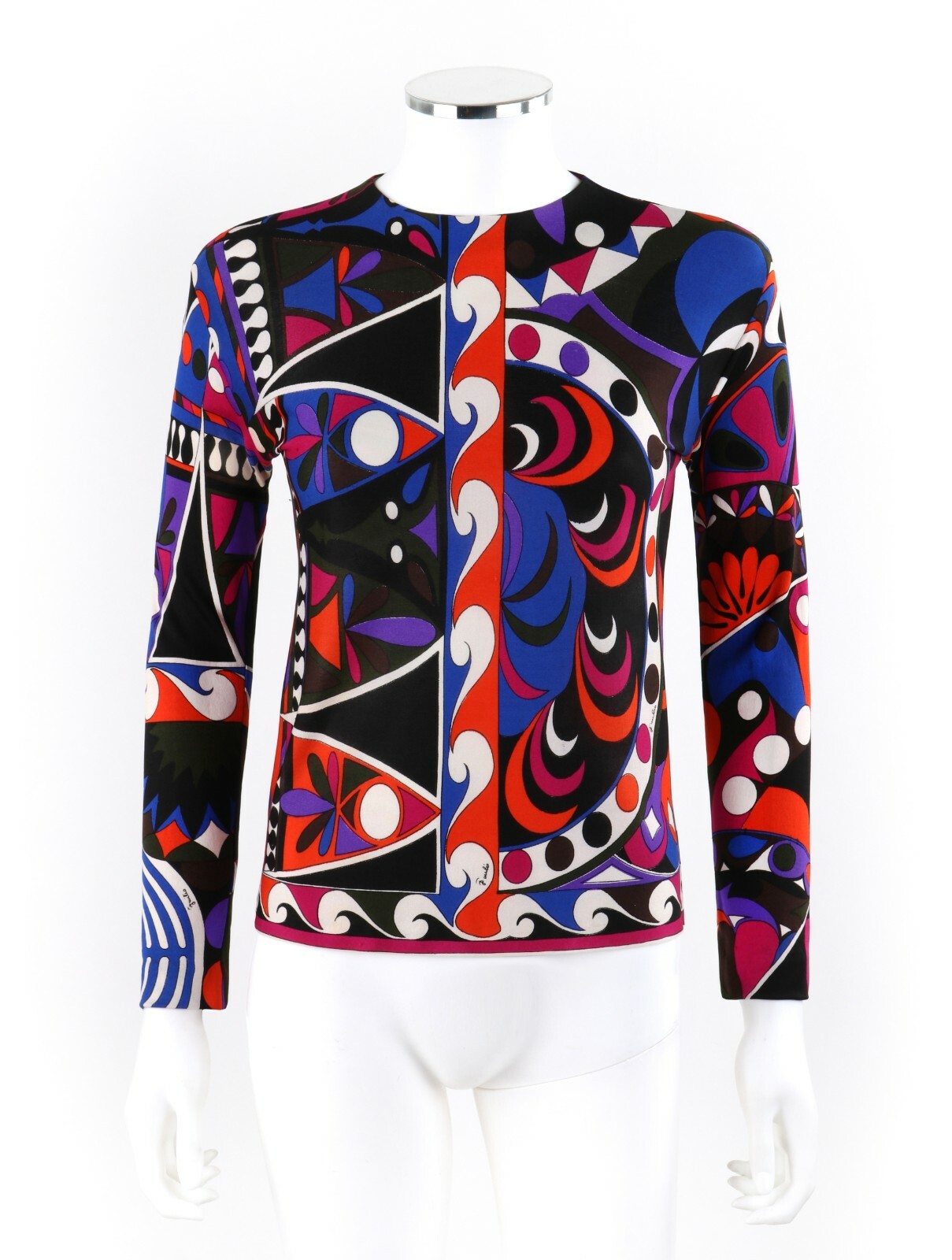 EMILIO PUCCI c.1960’s Geometric Wave Abstract Signature Print Silk Jersey Top
