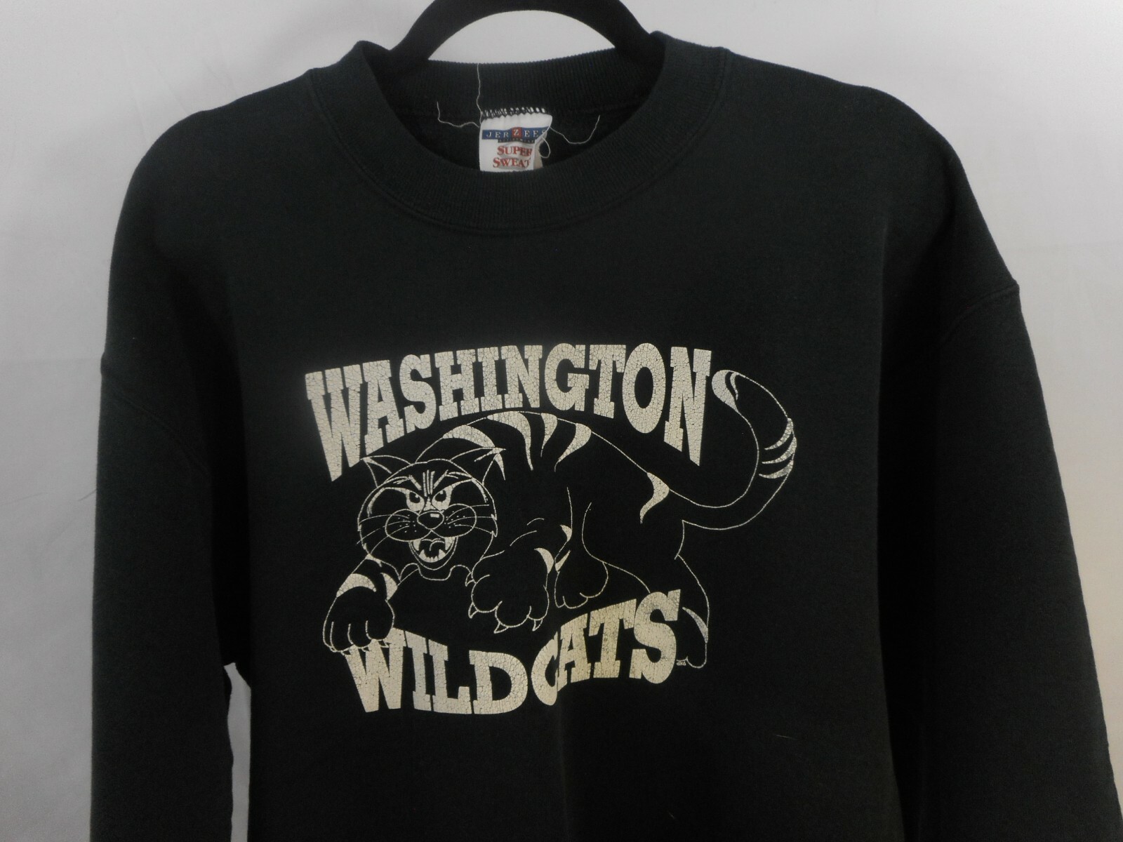 Vintage Jerzees Sweatshirt Washington Wildcats Cat Black Old School chest 42″