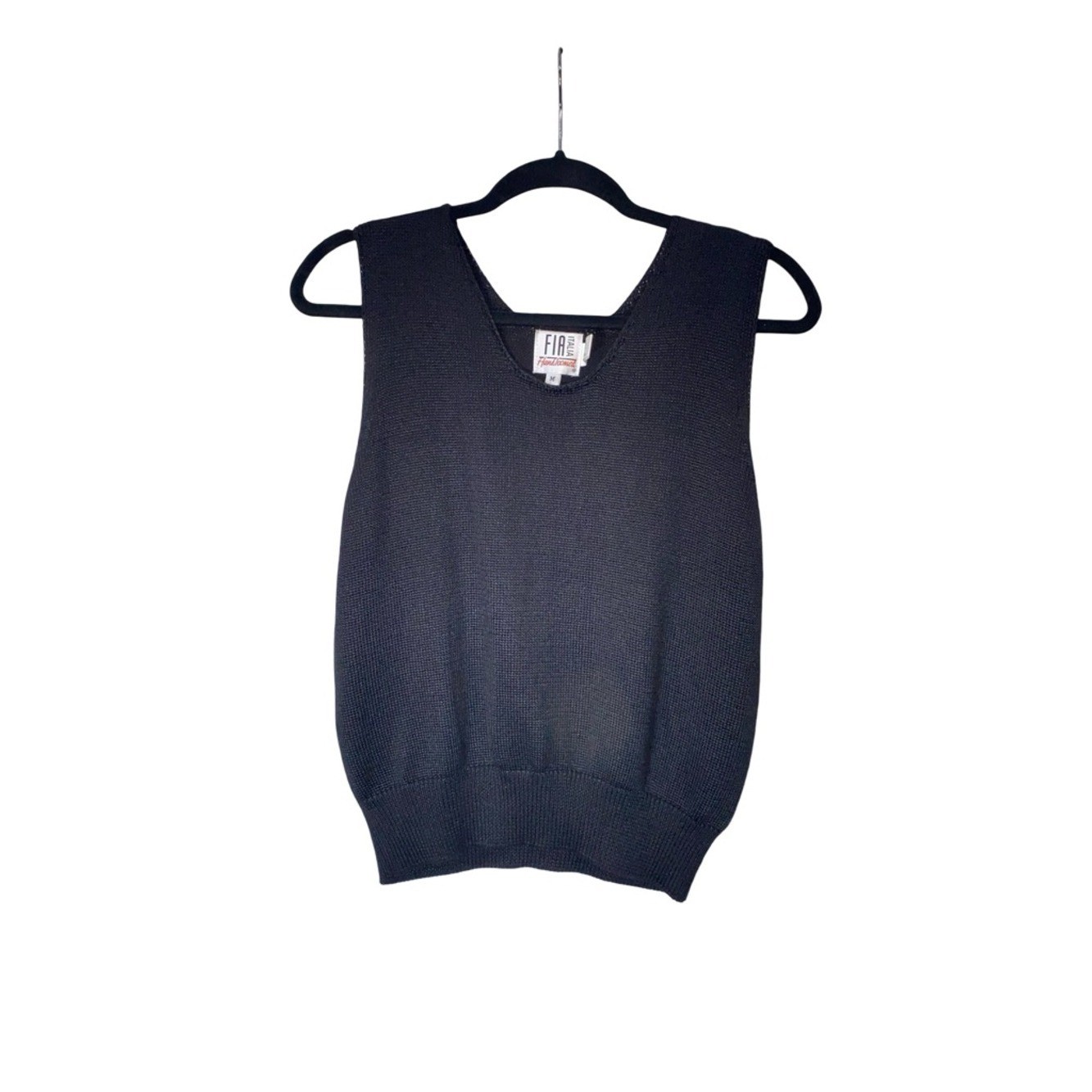 Fia Italia Handloomed Knit Vest Black Medium Vintage Minimalist Academia Core