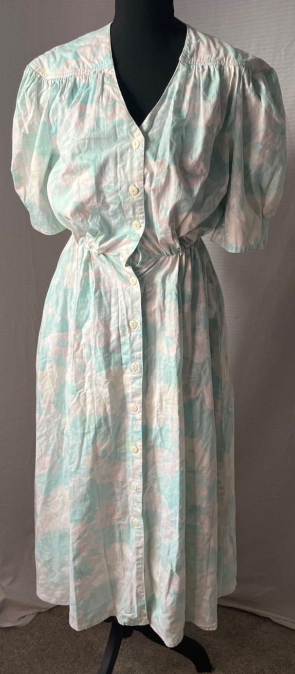 Vintage 80’s Dress by Fairweather watercolor Teal and pink XS