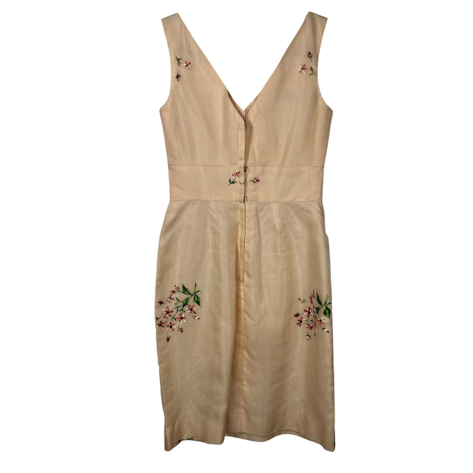 1960s Lilli Diamond Pink Silk Chiffon Embroidered Wiggle Dress As Is