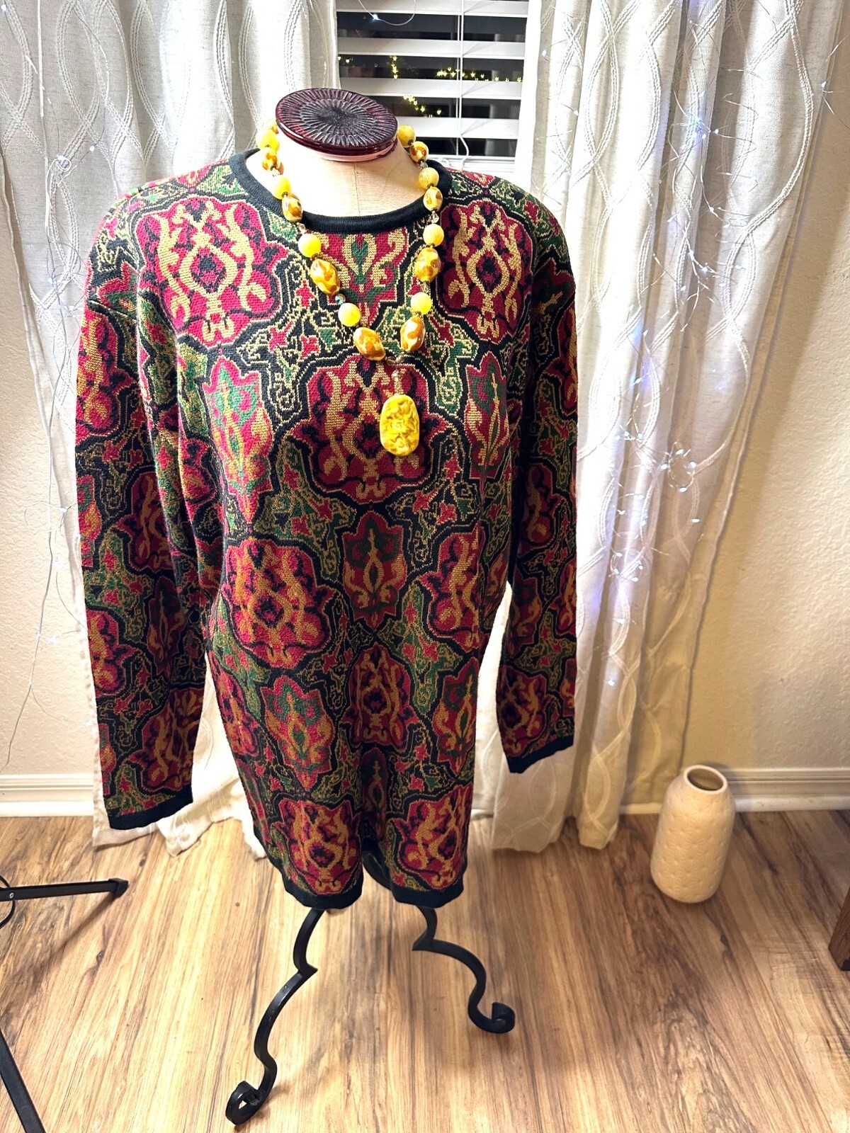 VTG 80s 90s Tapestry-Jumper Sweater Shoulder pads Retro cotton blend Grannycore