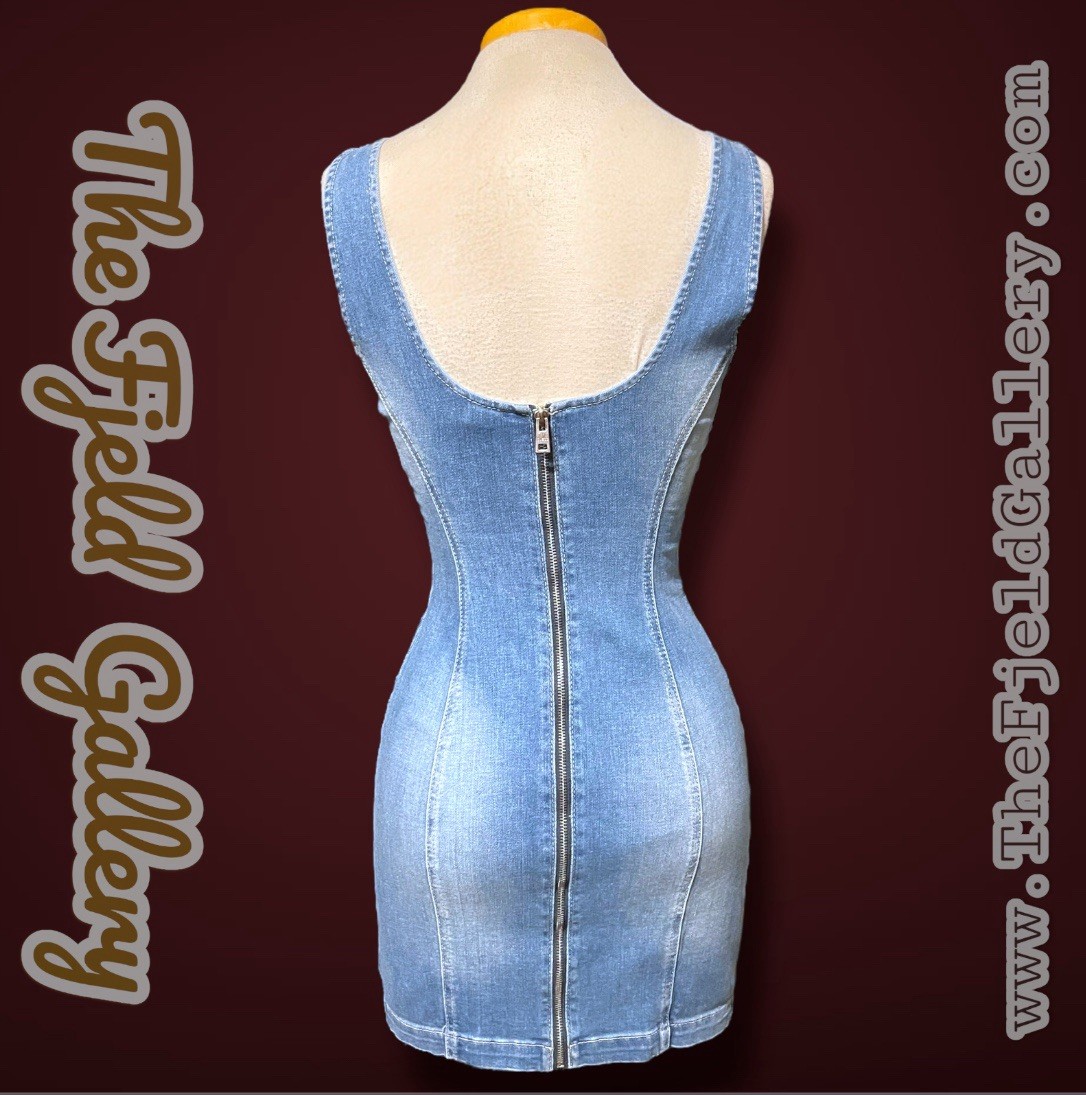 Vintage 1990’s Guess Stretch Distressed Denim Jean BodyCon Mini Tank Dress