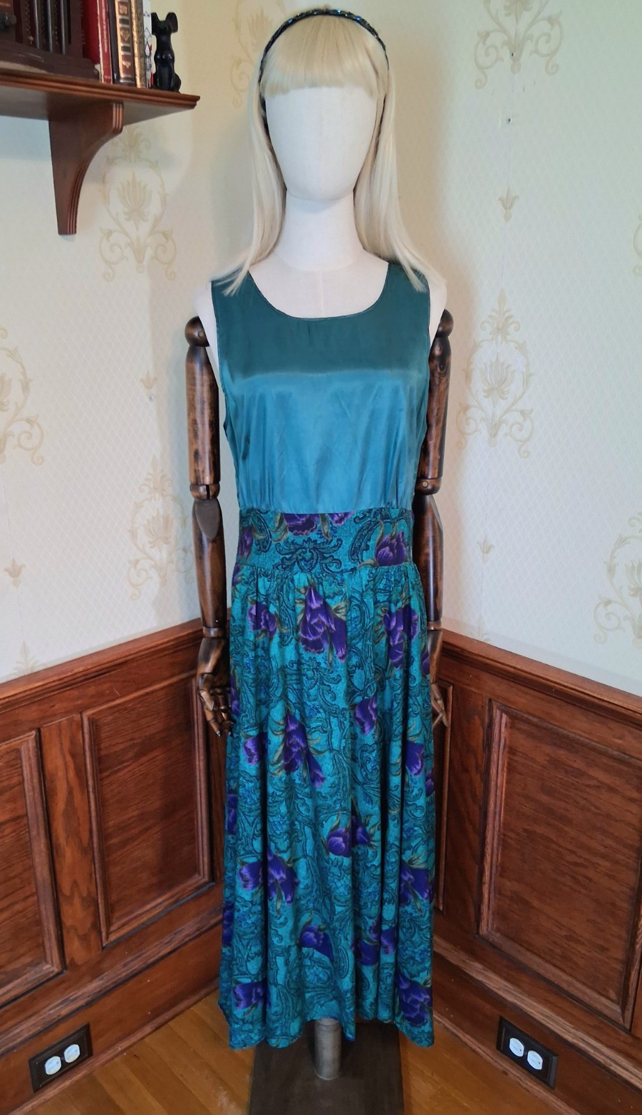 Vintage 1980s JJ Nicole Jewel Tone 2-Piece Puff Sleeve Mob Wife Secretary Dress