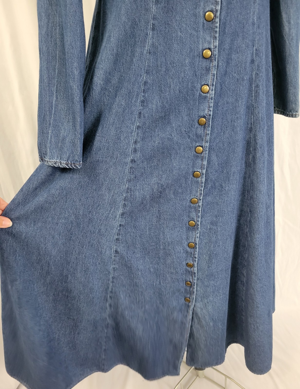Vintage Moda Int’l Raised Waistline Button Down Flared Denim Dress Size 8