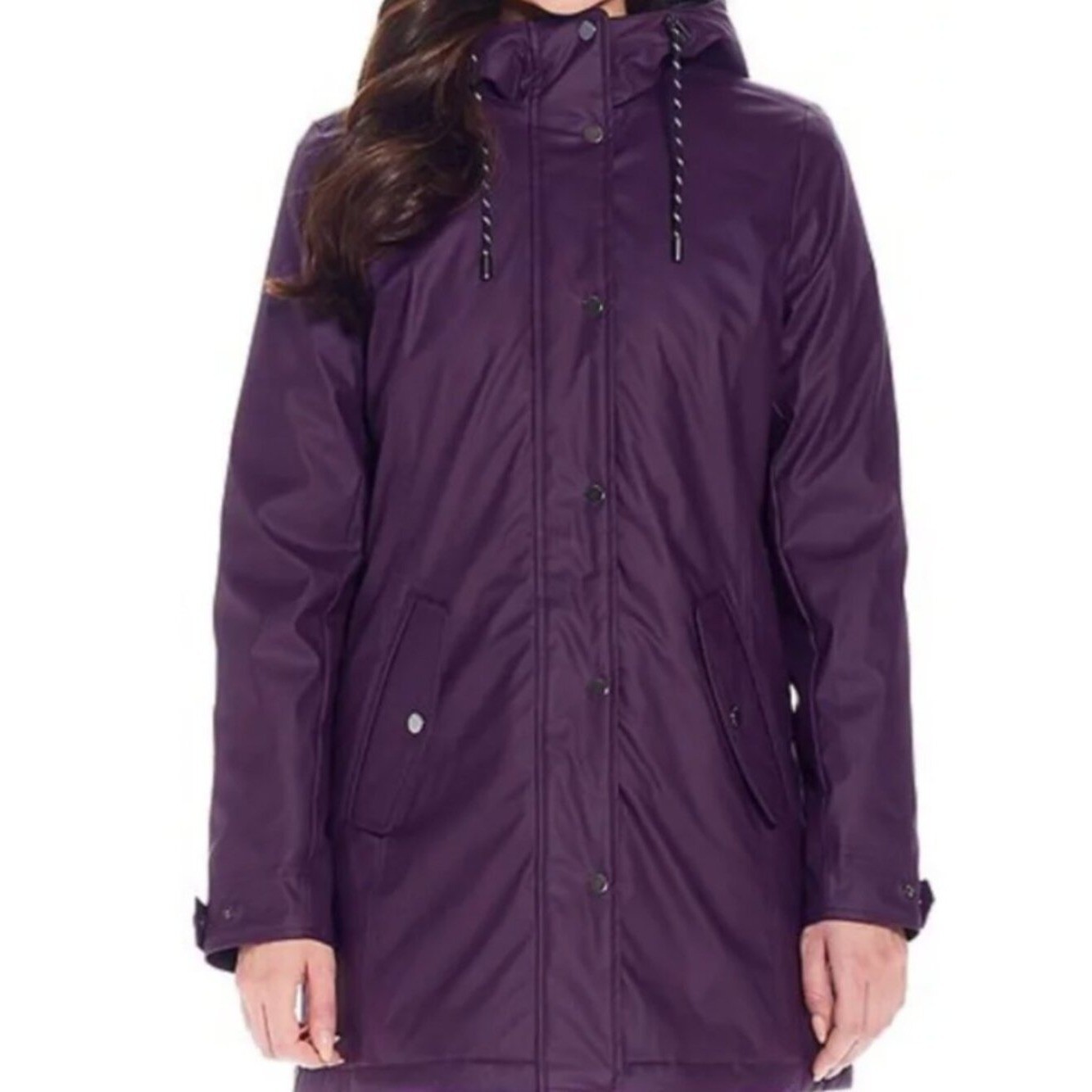 Weatherproof Women’s Hooded Rain Slicker Jacket Plum Size Small