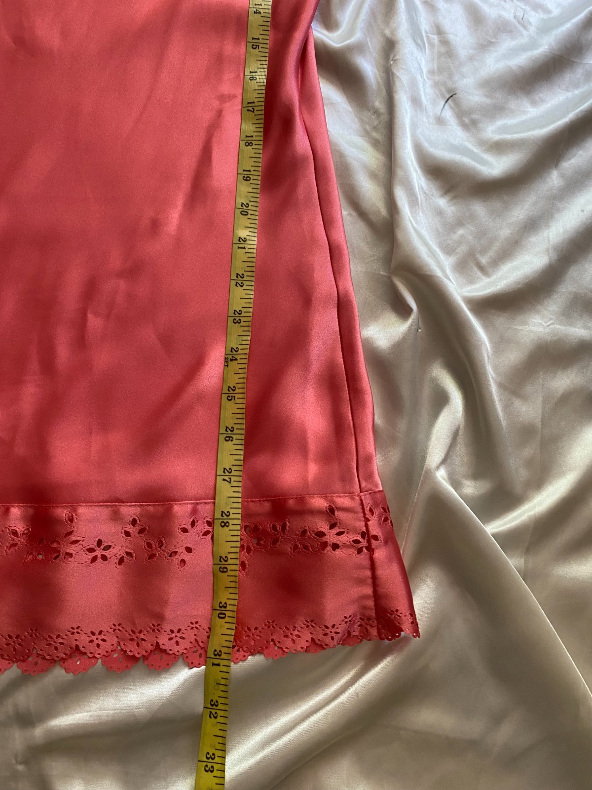 Vintage 1990s Halston Coral Orange Eyelet Half Slip Boho Medium