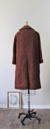 Vintage 60s I. MAGNIN Copper Rust Wool MOHAIR Double Breasted Pea Coat
