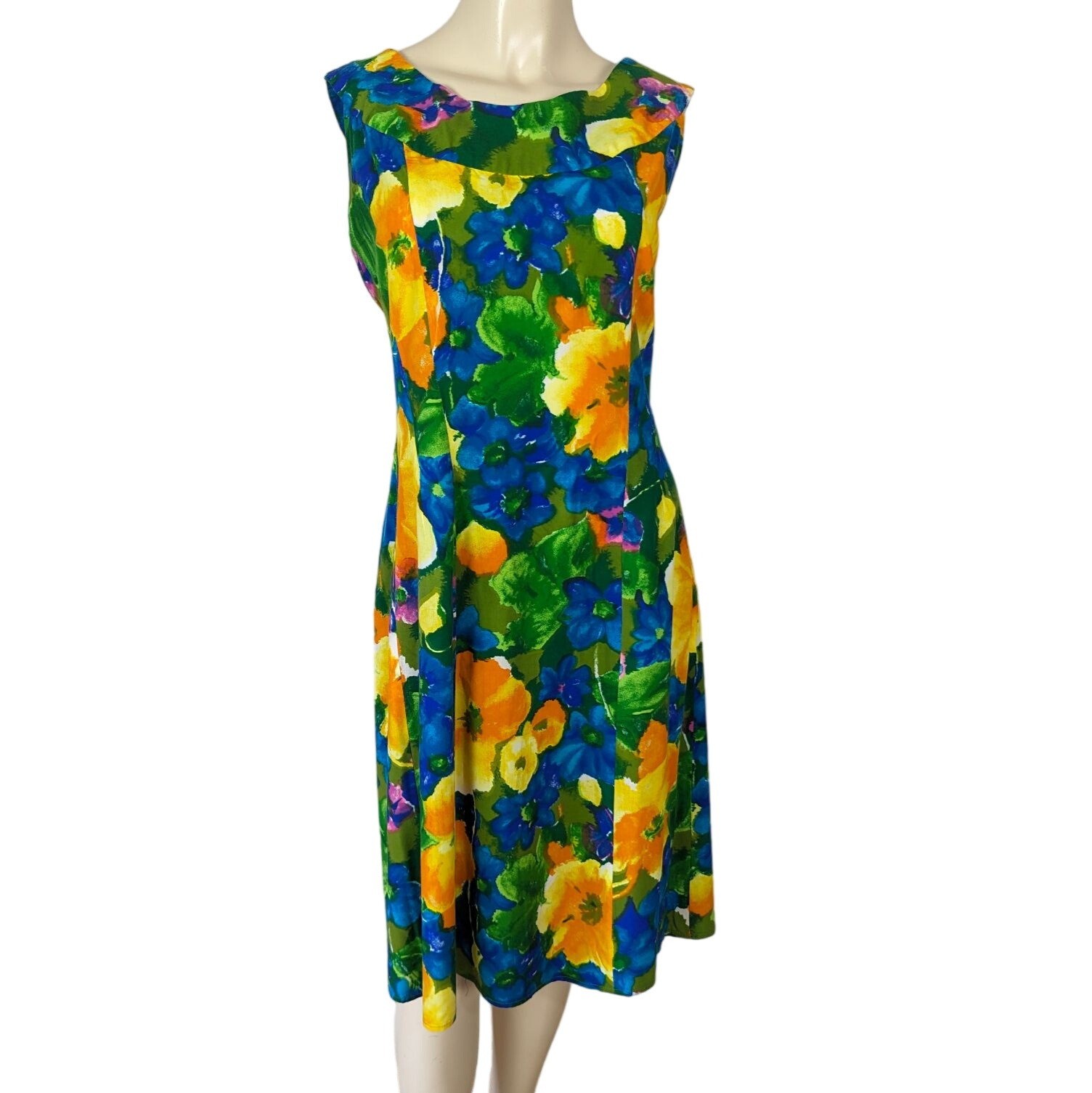 THE HOUSE of MUUMUUS sleeveless A-line Hawaiian colorful Floral Vintage dress L