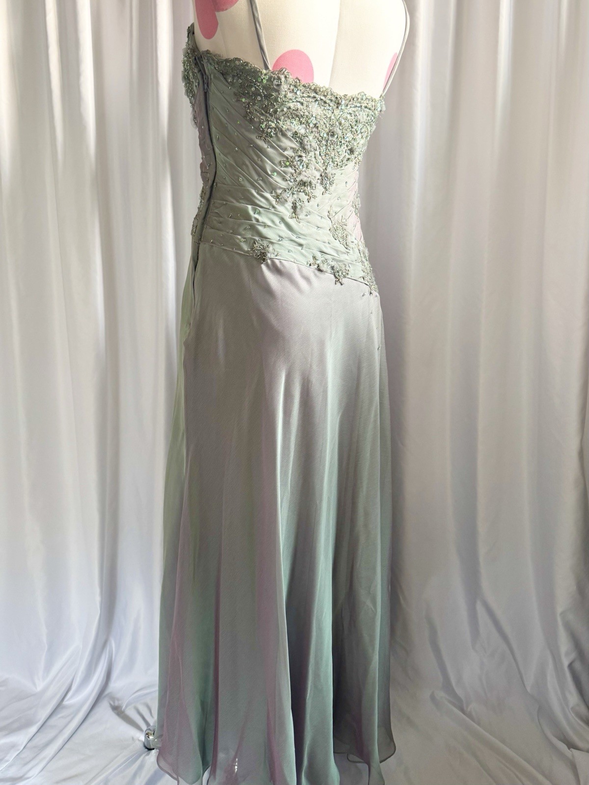 Vintage Y2K Blue Fairy Beaded Sequin Ruffle Layered Princess Formal Gown Dress 6
