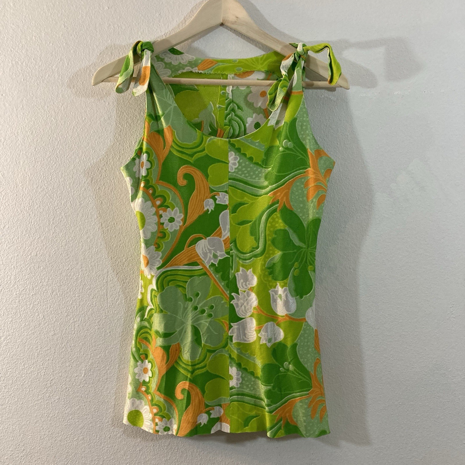 Vintage 1960’s Lime Green Psychedelic Print Tank Top Size Small Retro Mod