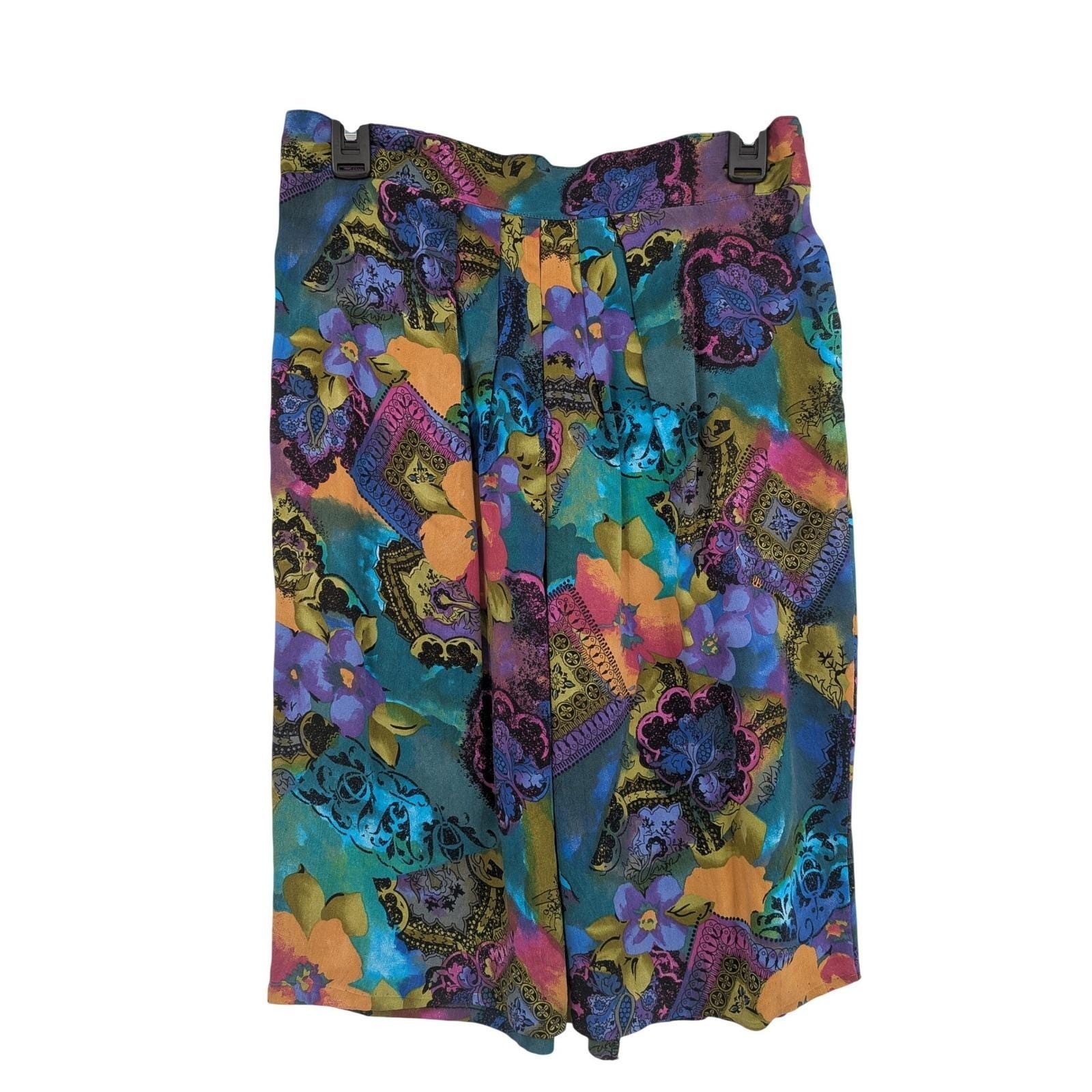 Hippie Festival Boho Tie Dye Floral 80s Patchwork Y2K Retro Purple Teal M Skirt