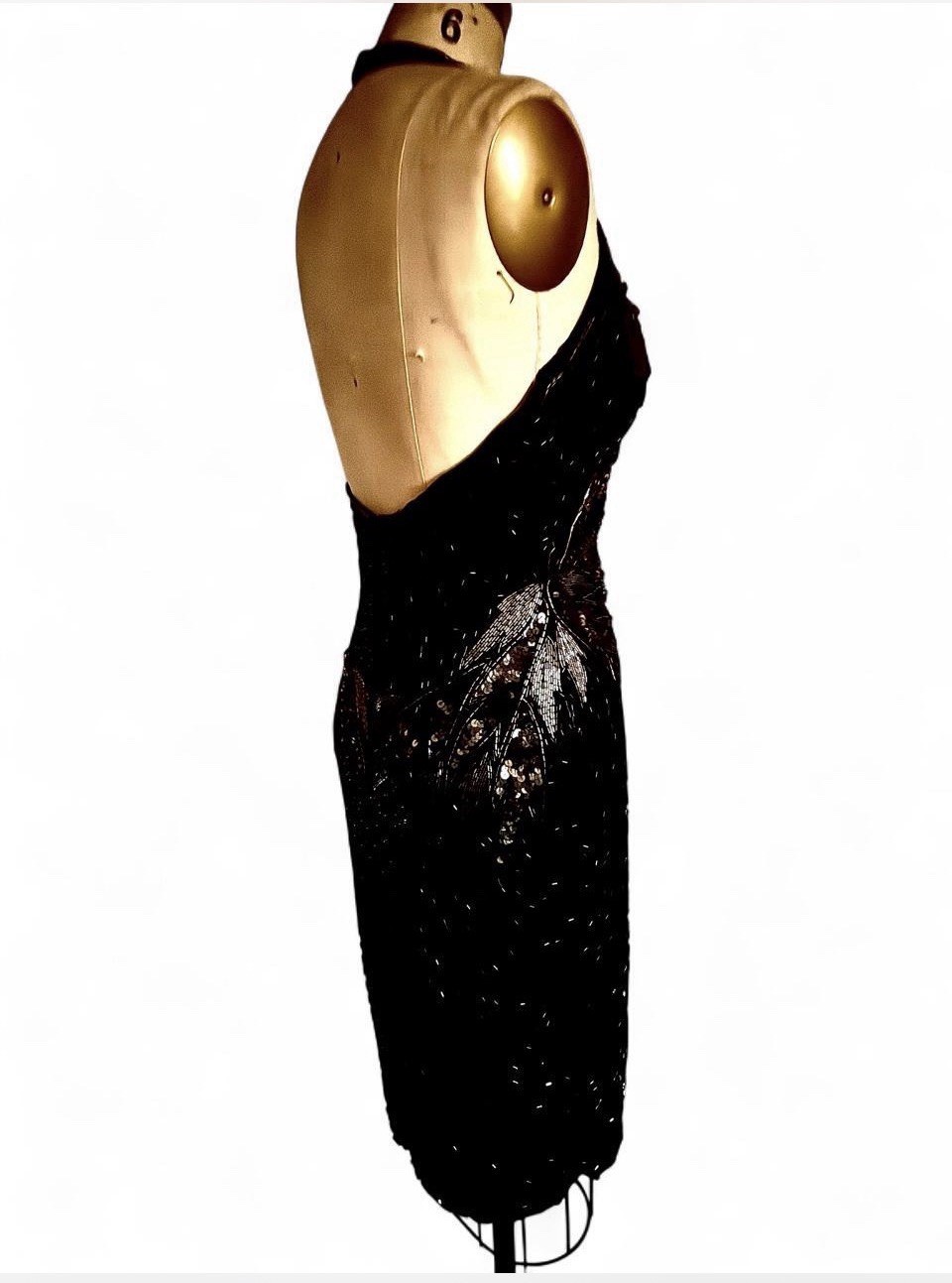 Vintage Black Beaded Halter Cocktail Gown