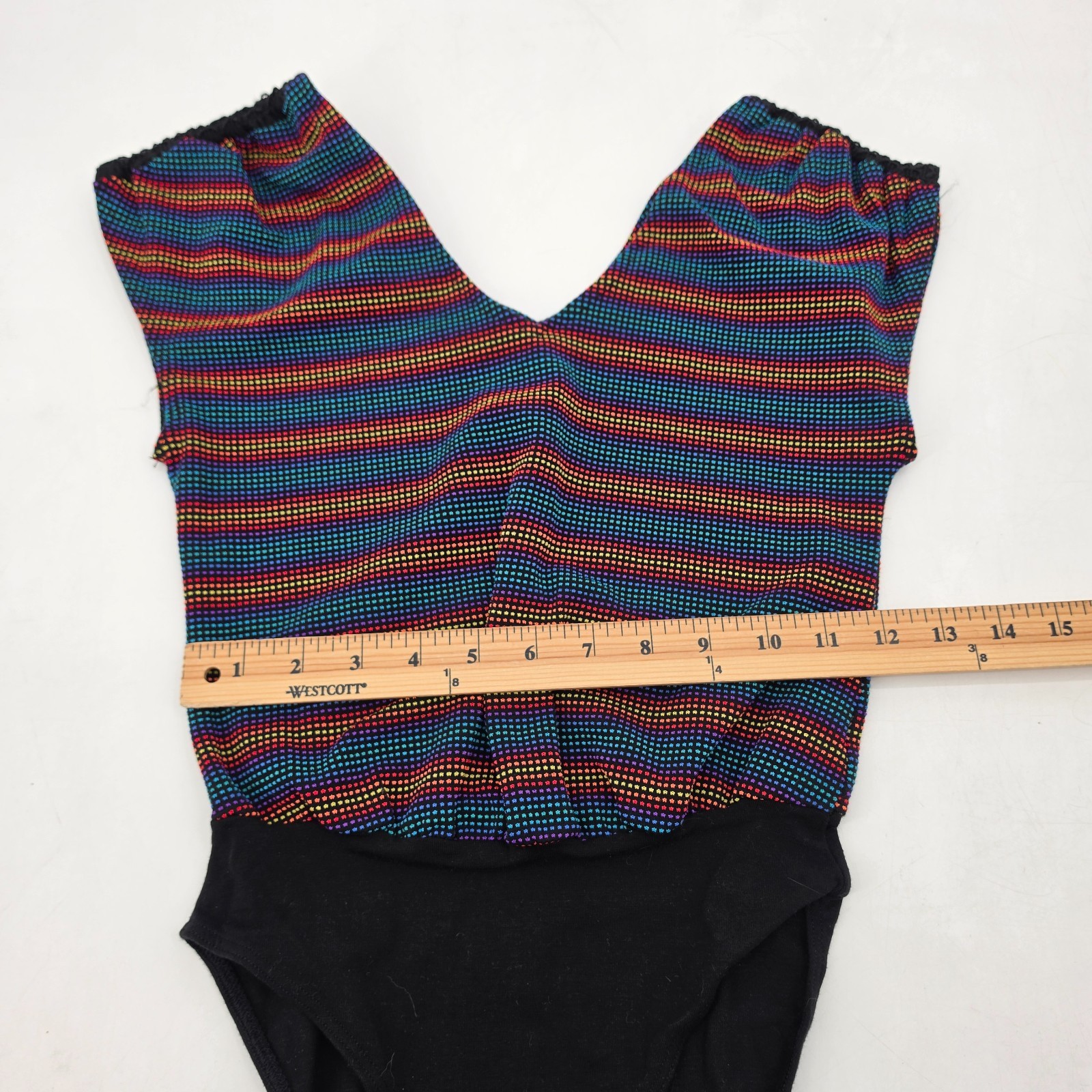 Vintage RAIN BEAU Aerobic One-Piece Leotard Size Small Black Rainbow Jazzercise