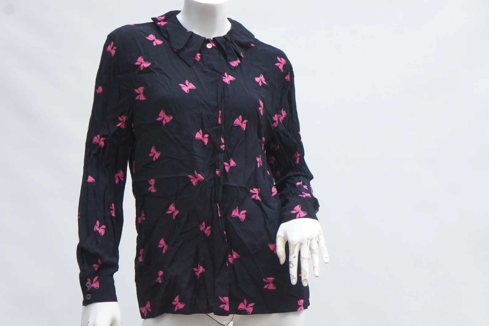 Vintage 70s-80s Black Pink Bow Print By Mondi Western Germany High Fashion Retro