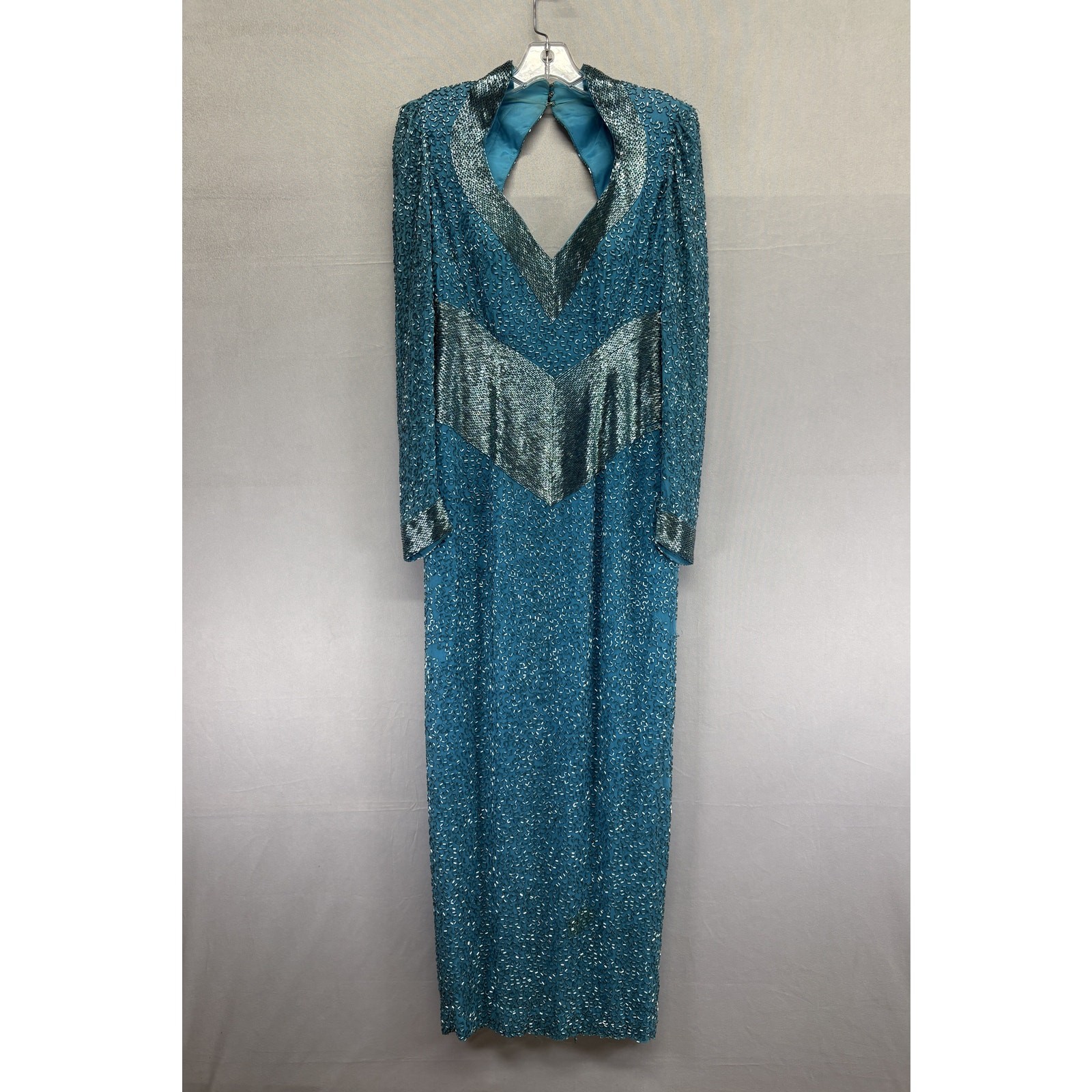 AS IS Vintage 80s Claire’s Collection Beaded Gown Teal Repair Project Bust 32