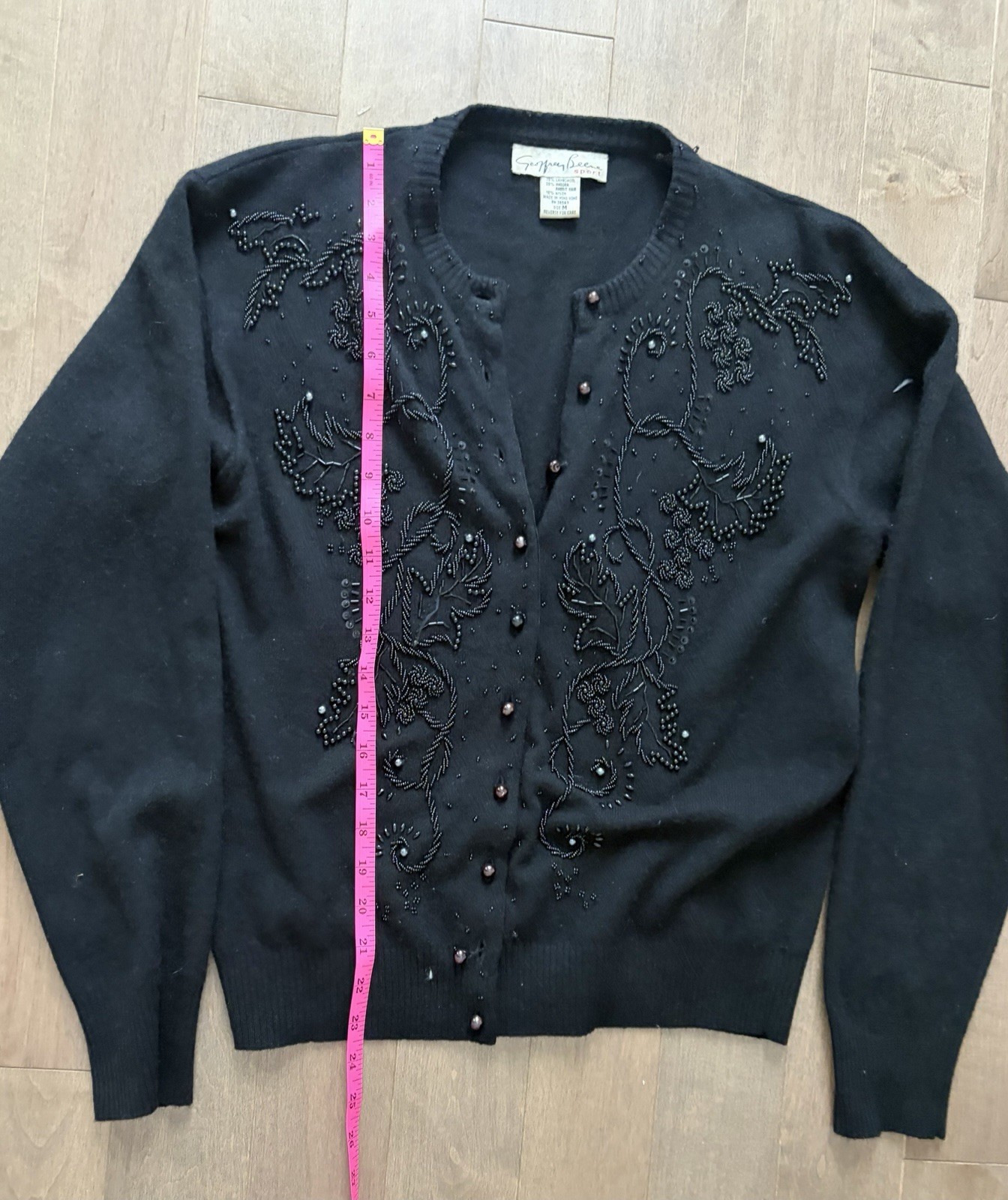 Vintage Geoffrey Beene Hand Beaded Angora& Lamb’s Wool Soft Black Sweater Size L