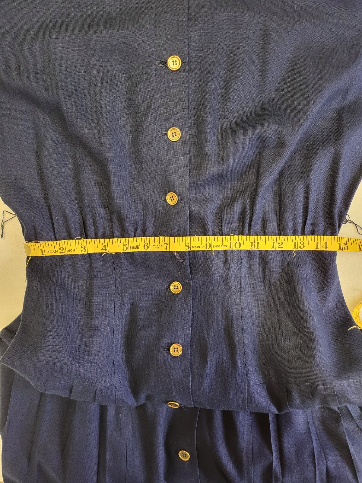 Vintage Blue Dress Peter Pan Collar Gold Buttons Size 12 The Kollection INC