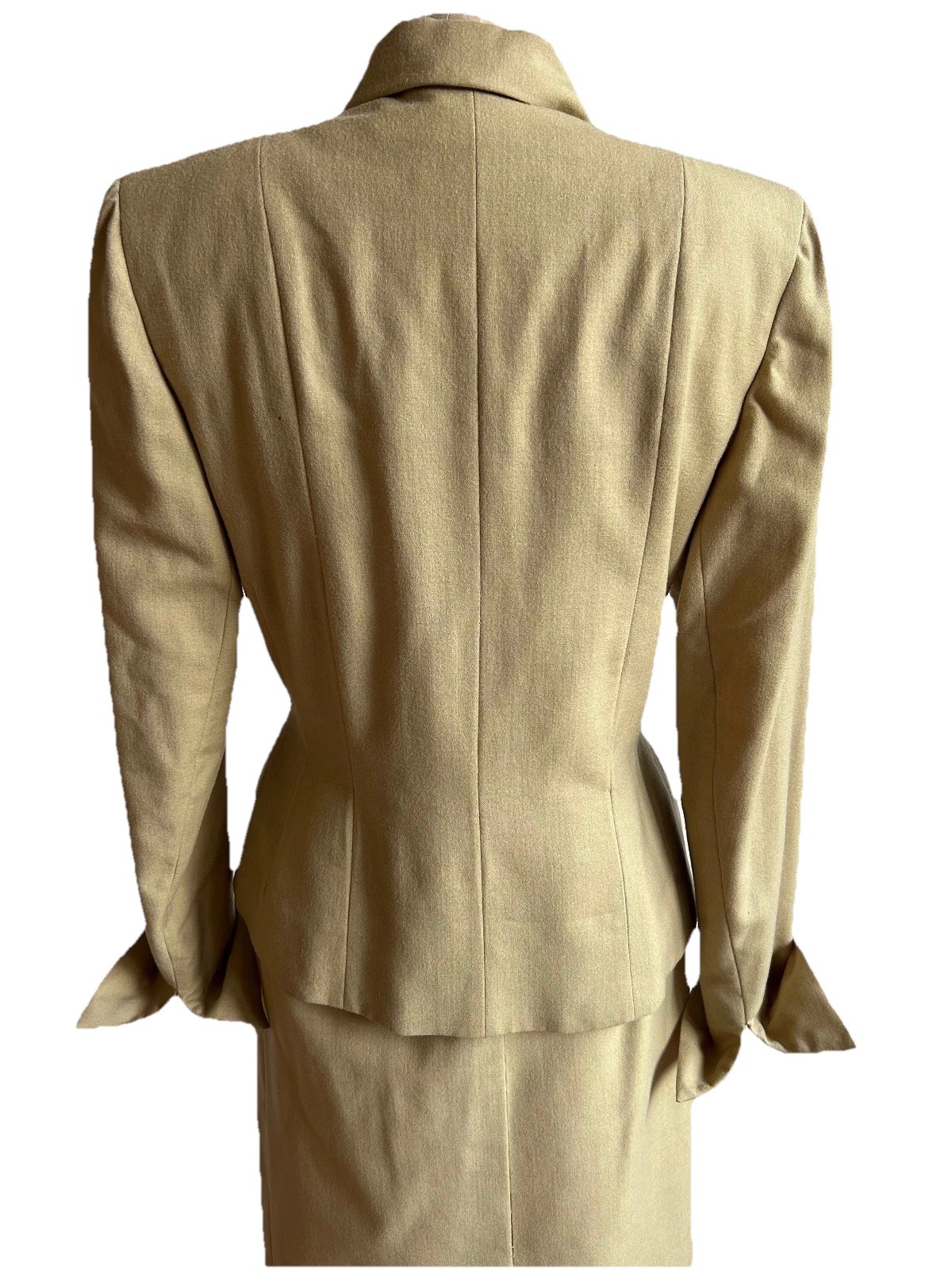 Vintage 1940s Courtshire Fashion Wool 2pc Suit Khaki Tailored Maisel WW2 Era S M