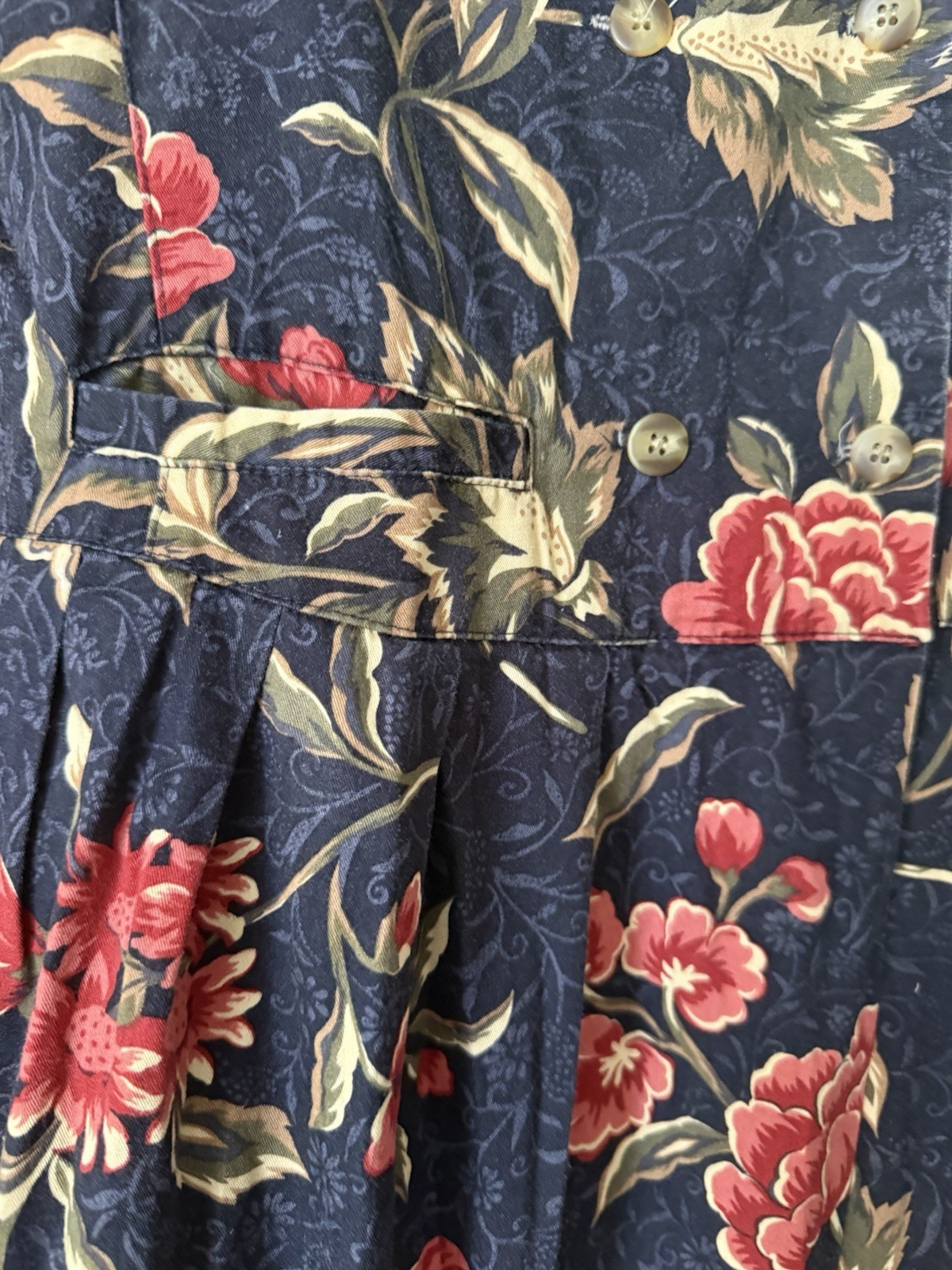 1980s Cottagecore Bushwacker Floral Cotton Dress In Navy Size 6 Made In USA VTG