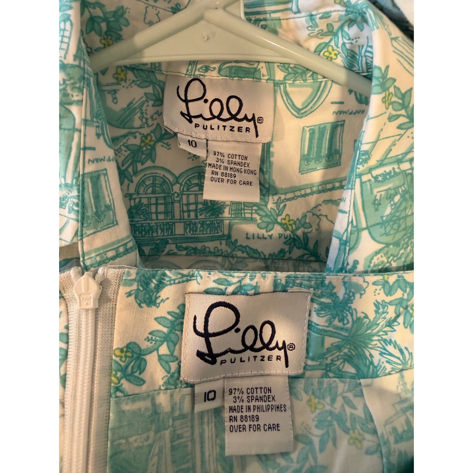 Lilly Pulitzer Vintage Y2K Toile Print Tie Front Top and Skort Set Teal White 10