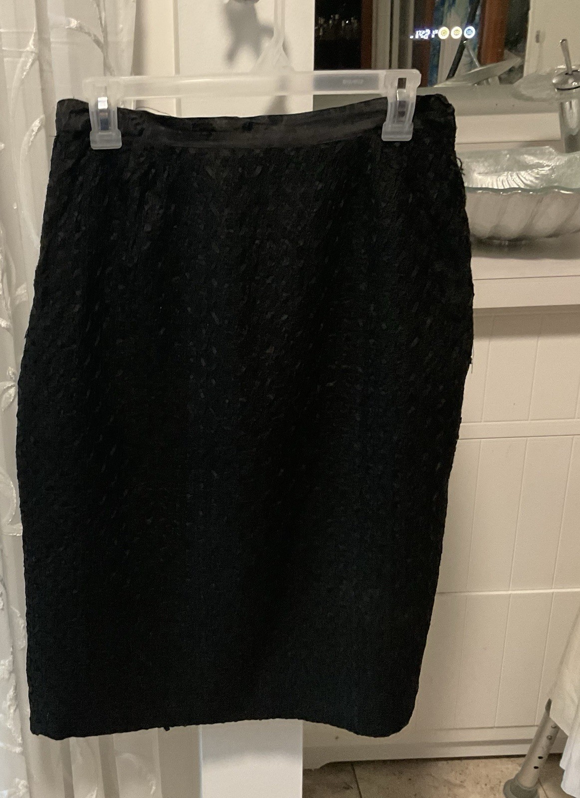 Vintage 1940-60s Black Ribbon Fabric Pencil Skirt 30 Inch Waist Different