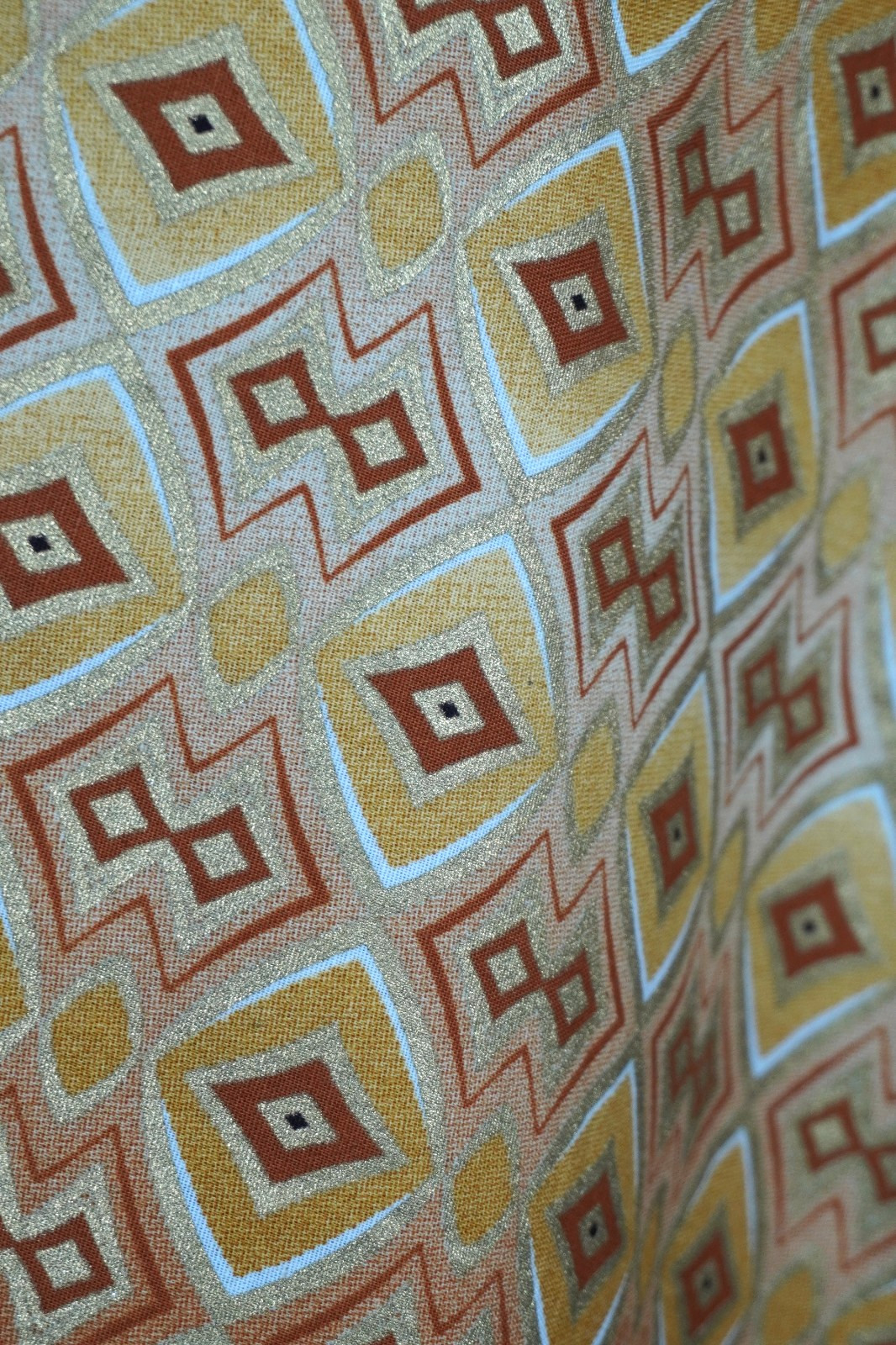 Retro 1960s Dress XS gold and brown boho retro empire style handmade Geometric