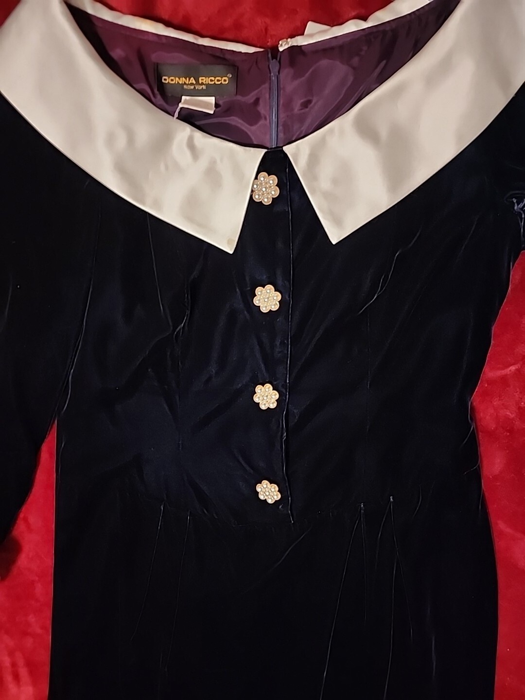 Vintage Black Velvet DONNA RICCO NEW YORK DRESS Size 14 Made In The USA