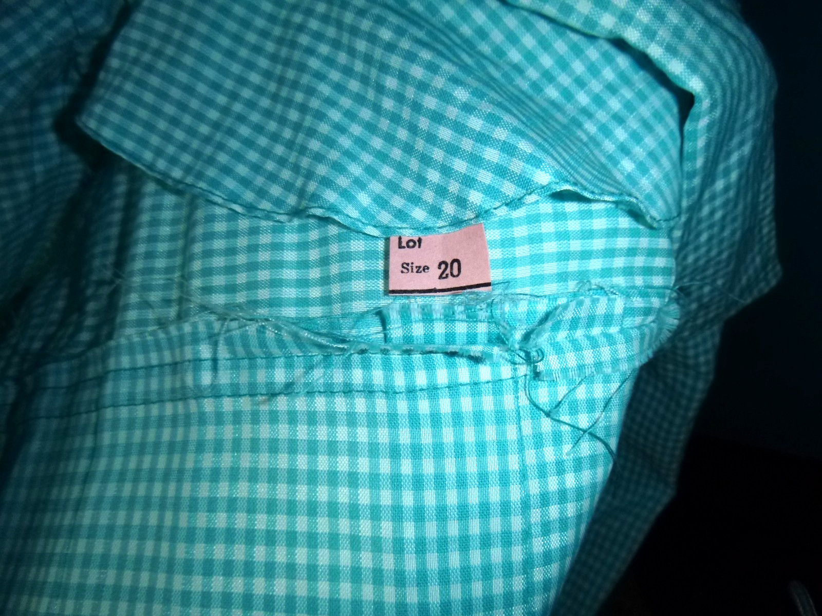 NOS Vtg 60s Shirtwaist Dress Turquoise Gingham W/ Belt Sz 20 XL/XXL *VOLUP*