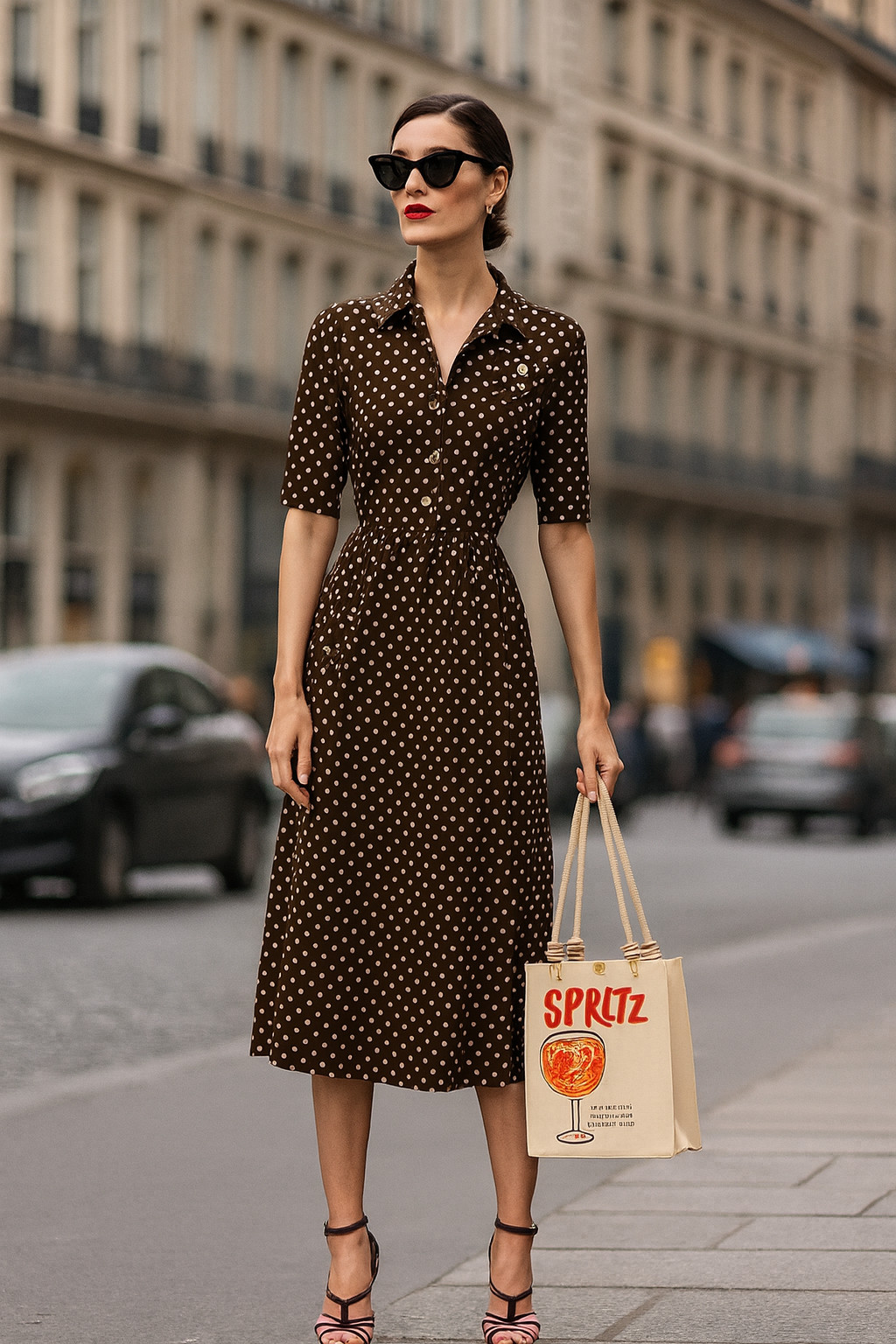 Vtg 50s Shirt Dress S Polka Dot Fit Flare Pinup Retro Rockabilly Button Pocket