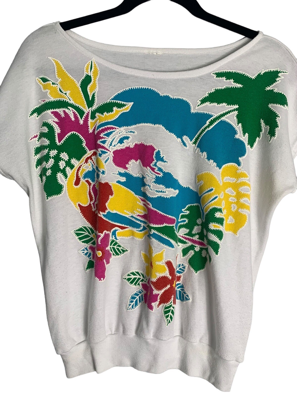 Vintage 80s top shirt palm trees T-Shirt Short Sleeve Cotton Jane Colby