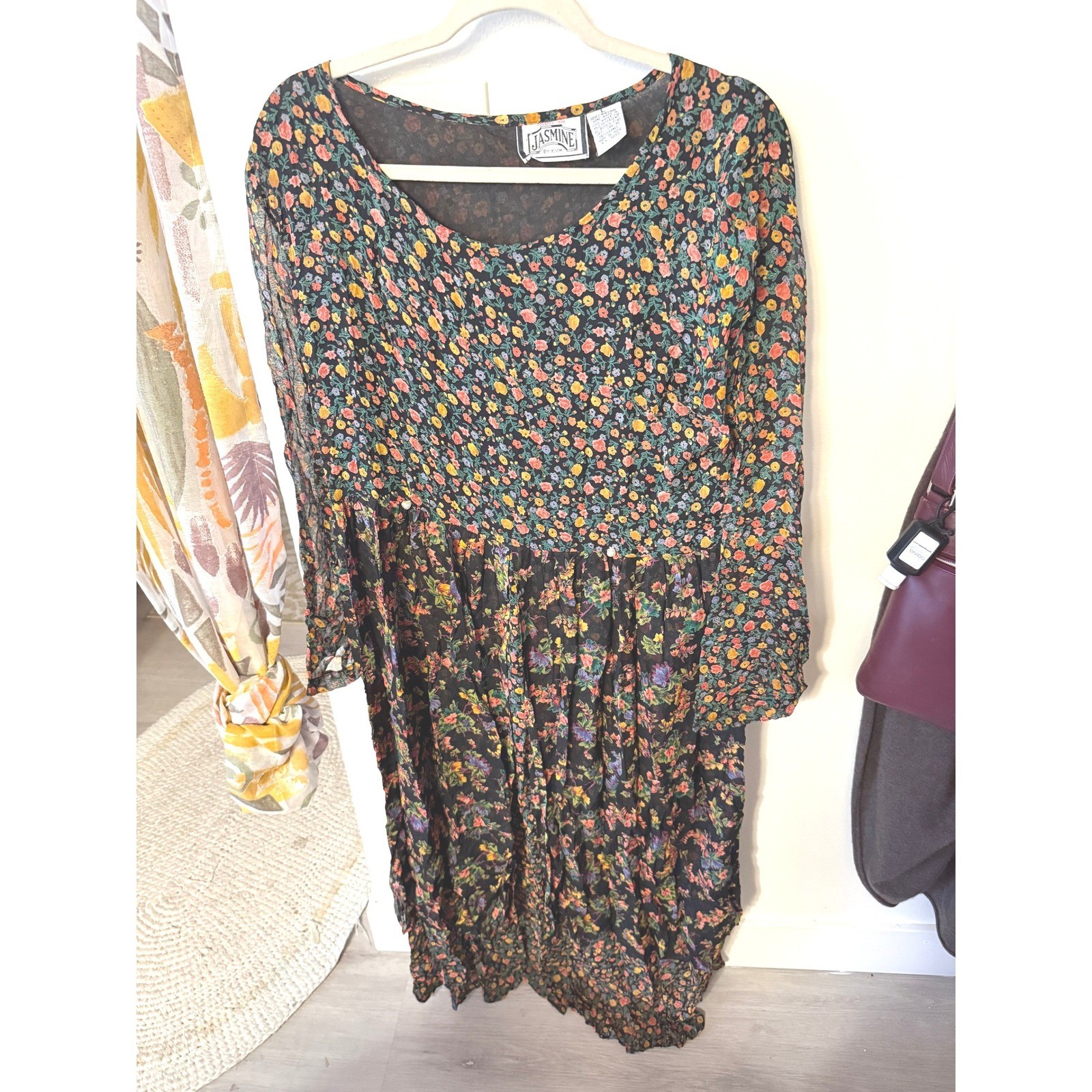 Jasmine midi flutter LG cottagecore cabincore floral scoop tie dress loose fit