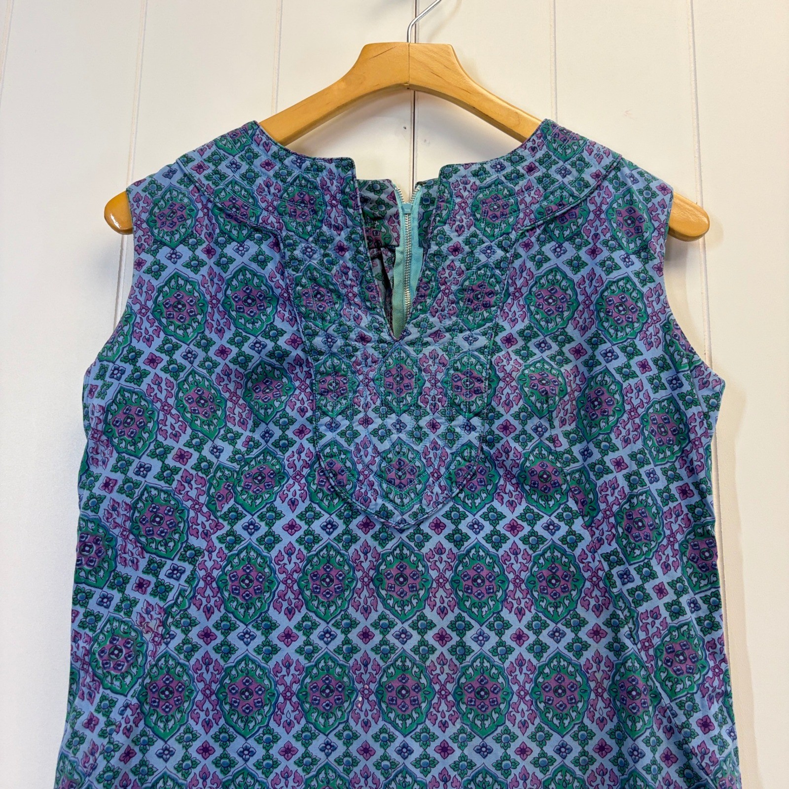 Vintage 60s 70s Cottage Shift House Dress Women Size 12 Boho Hippie Psychedelic