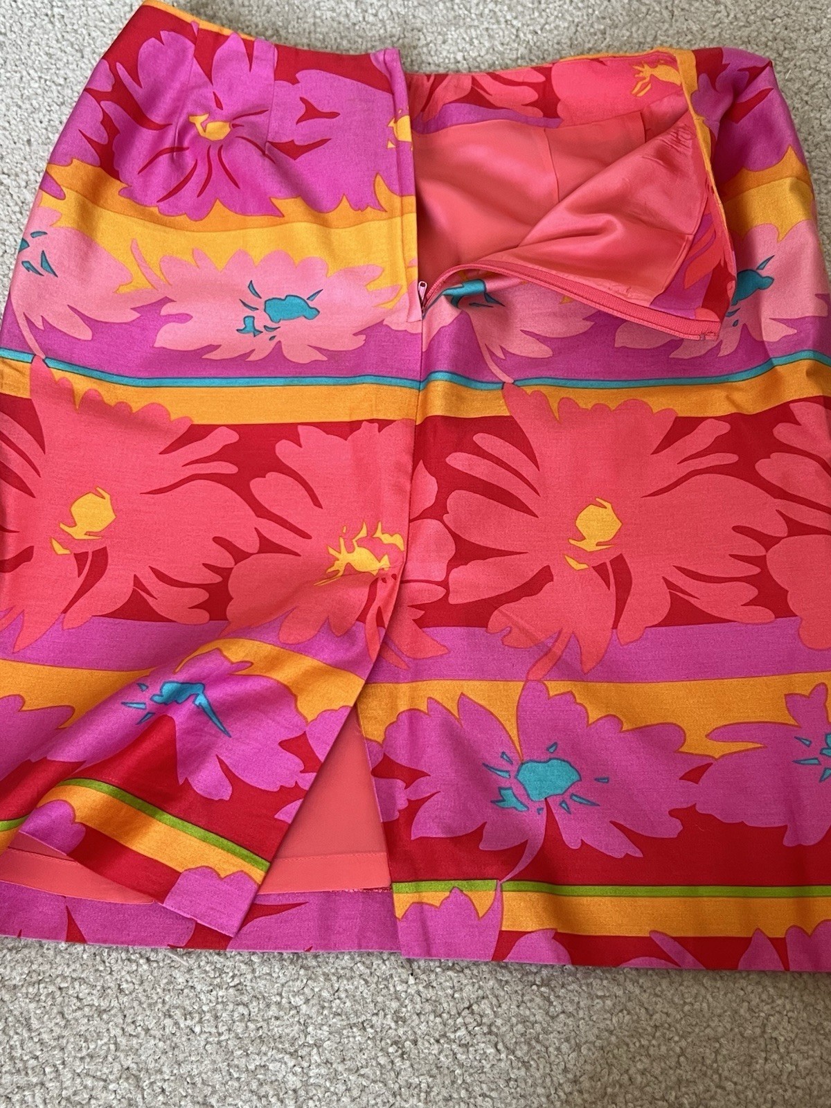 Ports Trademark Size 8 Hot Pink and Orange Floral Tropical Paradise Skirt w/zipp