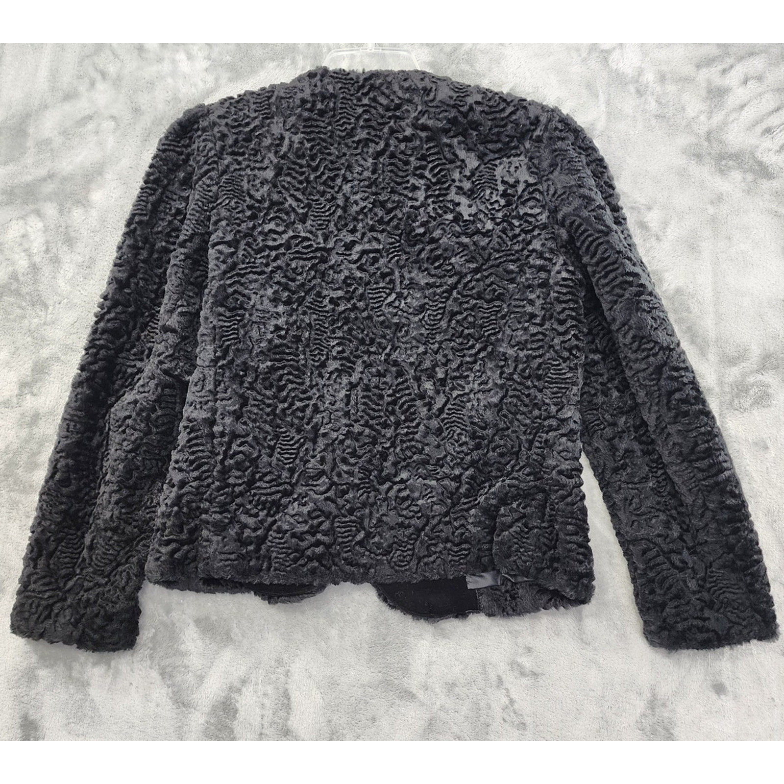 Vintage Act III Faux Fur Jacket Womens 10 Black Curly Parsian Lamb Open Front