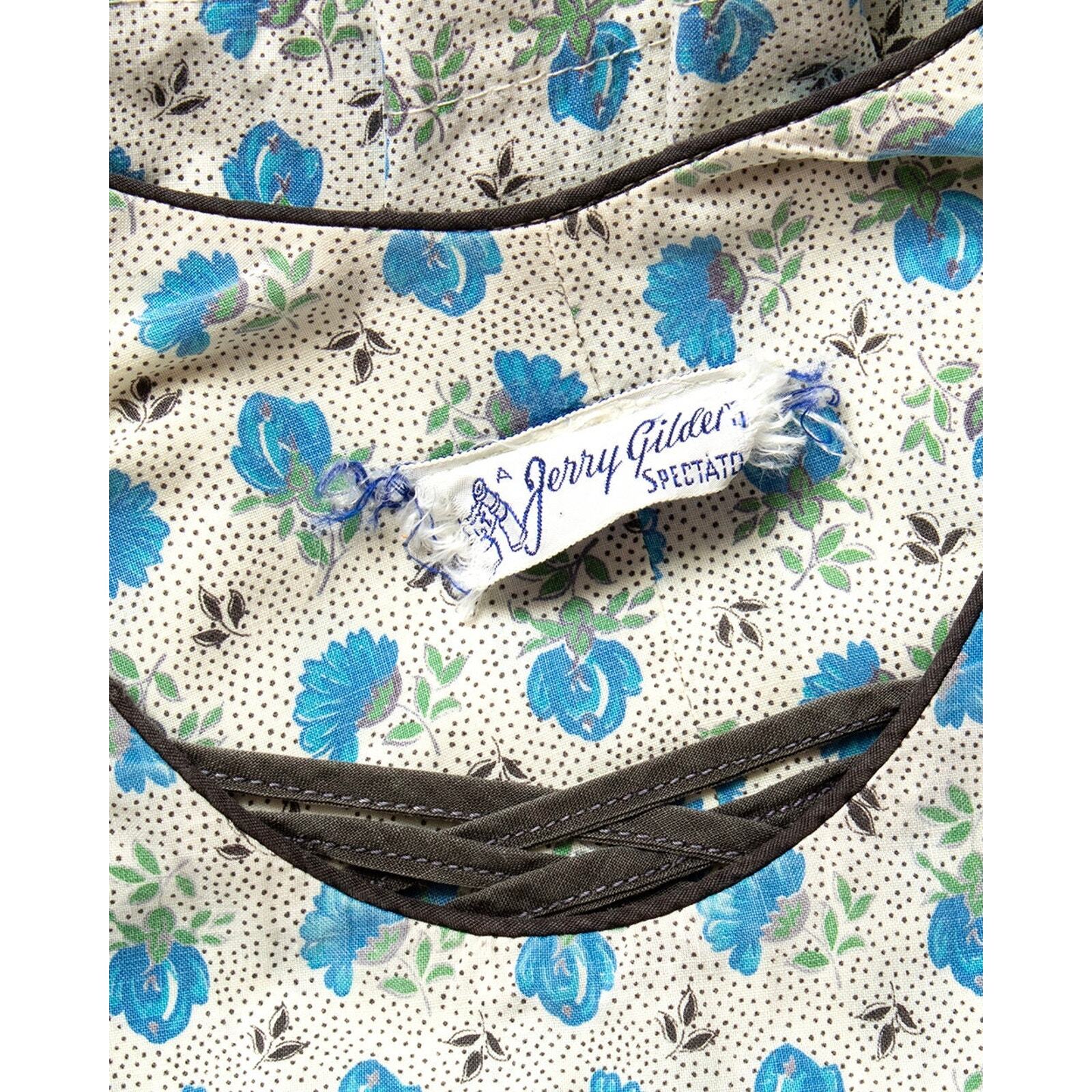 Vintage 1950s Dress 50s Blue Rose Floral Print Cotton Fit Flare Sundress AS-IS