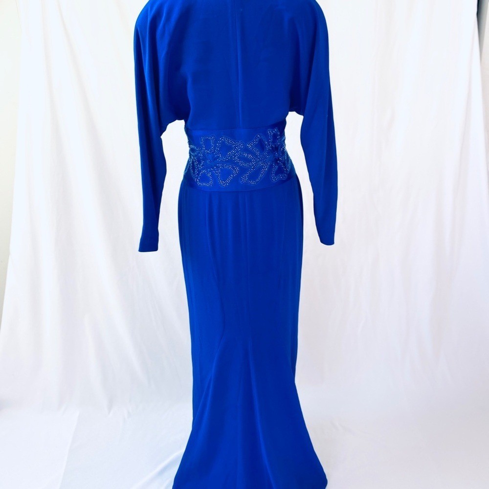 Vintage 80’s Daymor Couture Blue Wrap Style Dress with Beaded Embellishments S