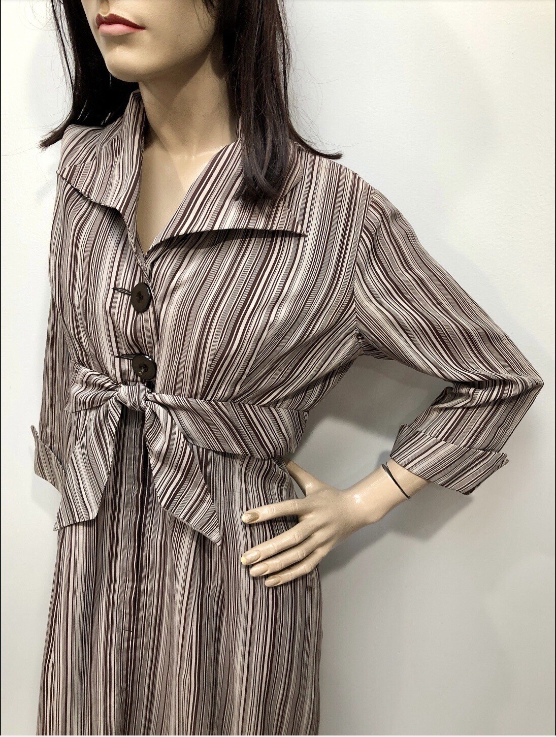 VTG 1950s PAUL SACHS ORIGINAL Rayon STRIPED WIGGLE DRESS w/TAIL at Back *SMOKIN
