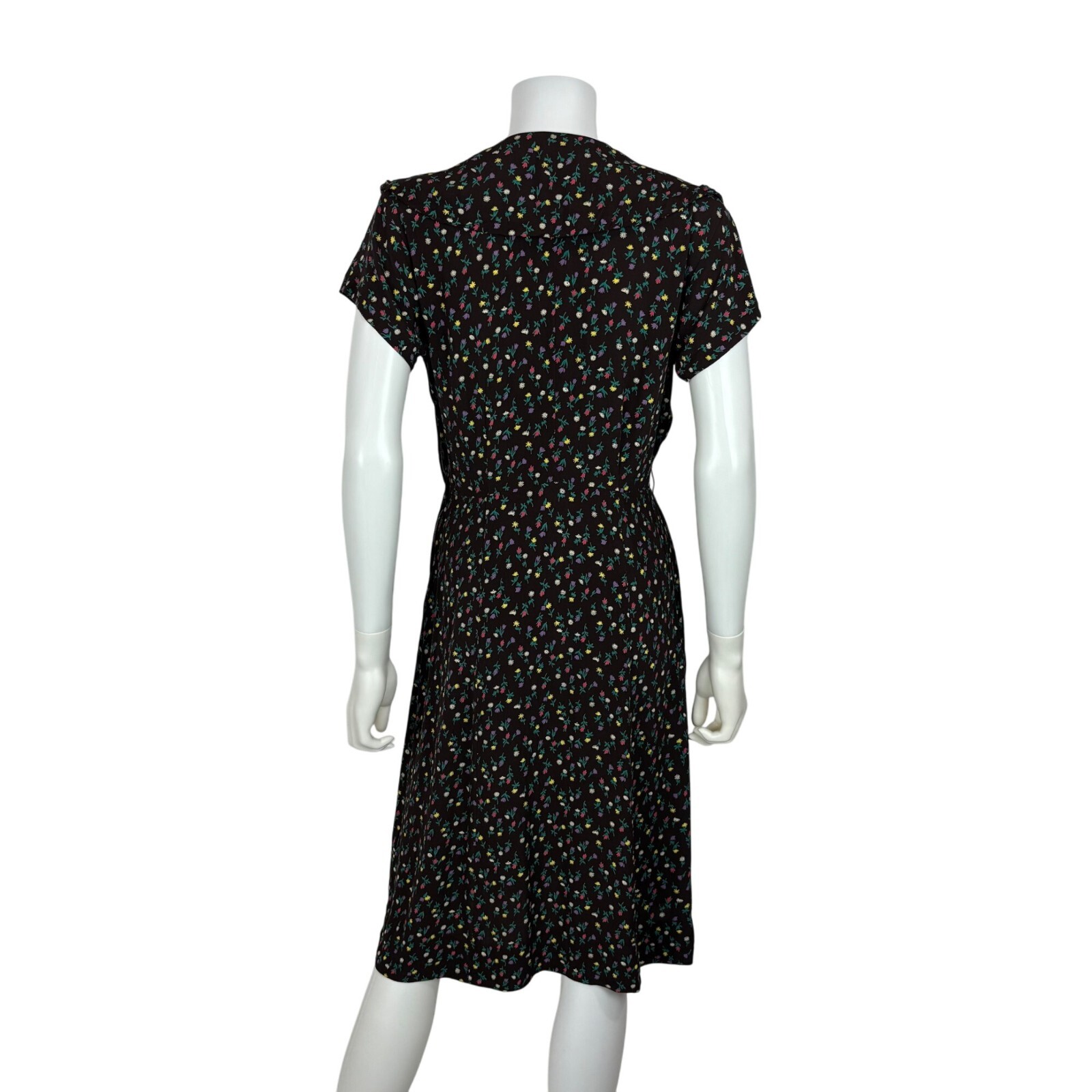 Vintage 40s Floral Dress Womens Small Rayon Daisy Print Surplice Neckline