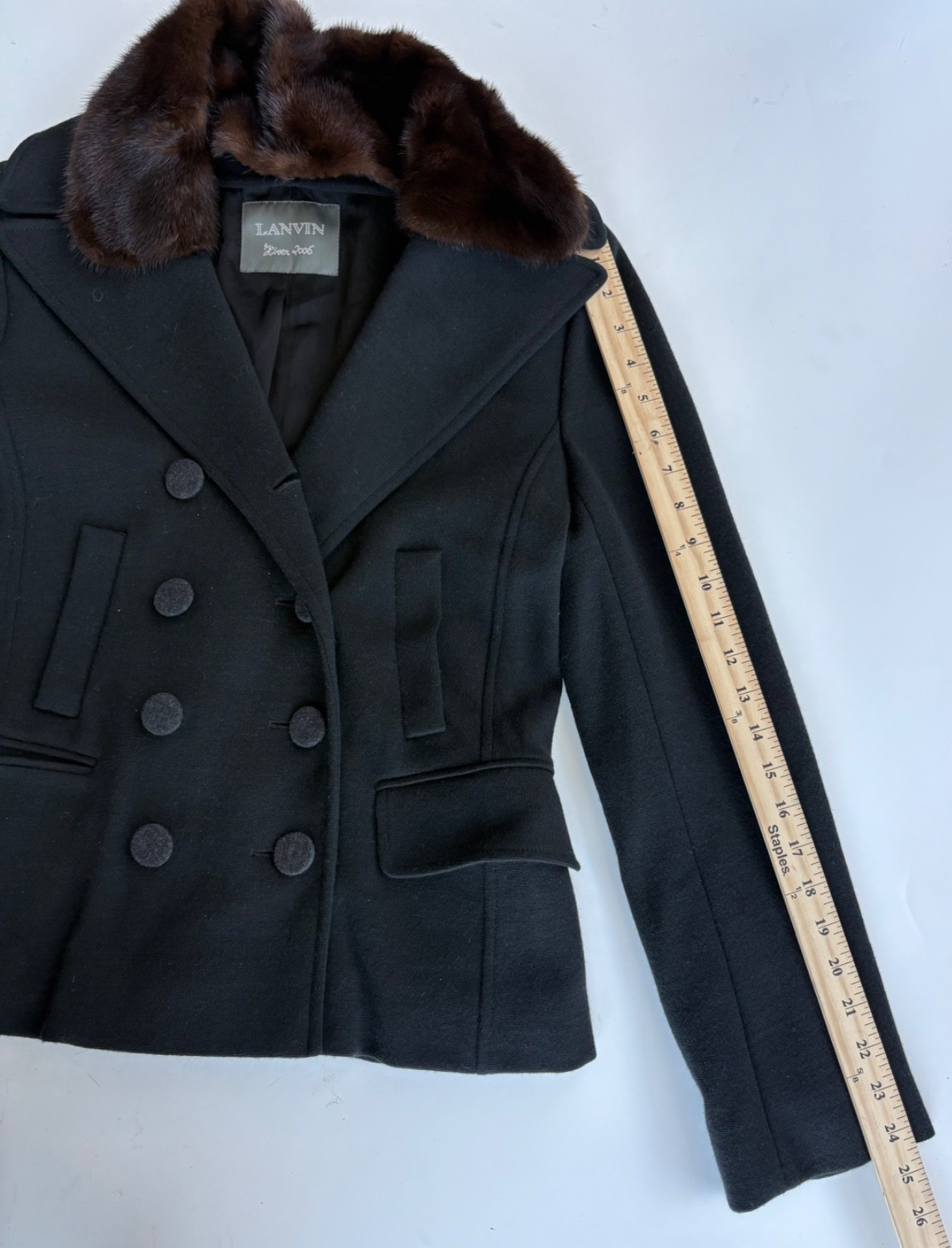 Lanvin Alber Elbaz Hiver 2006 Wool Jacket Detachable Fur Collar FR38 Vintage
