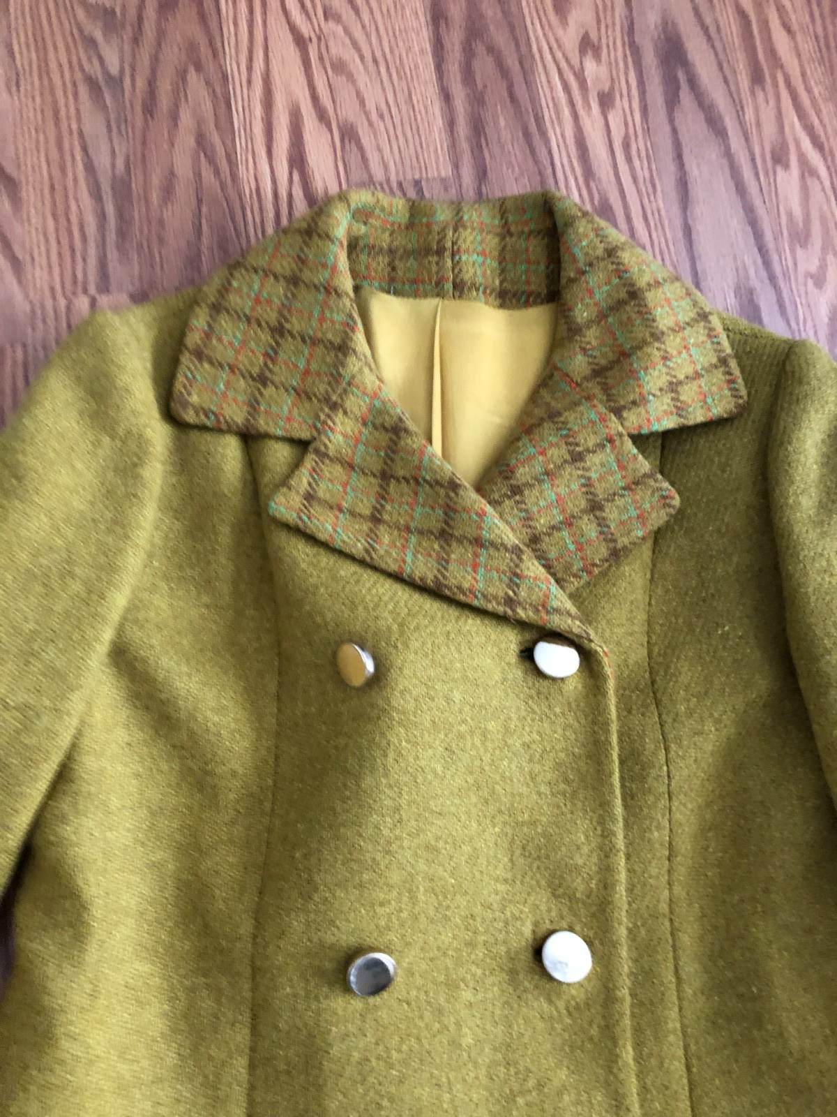 Vintage 1960s Women’s Wool Plaid Coat & Matching A-Line Dress see measurements